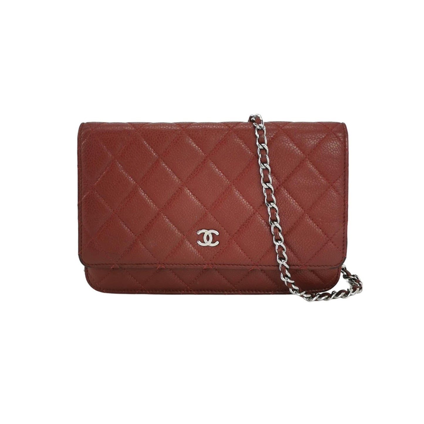 Chanel on Classic Flap Burgundy Caviar Red Leather Wallet Case