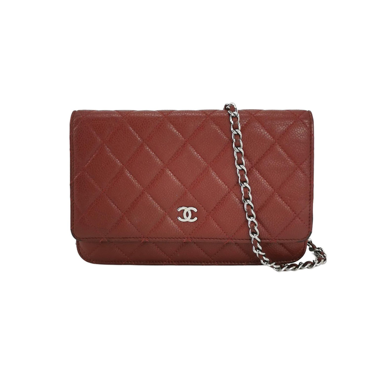 Chanel on Classic Flap Burgundy Caviar Red Leather Wallet Case