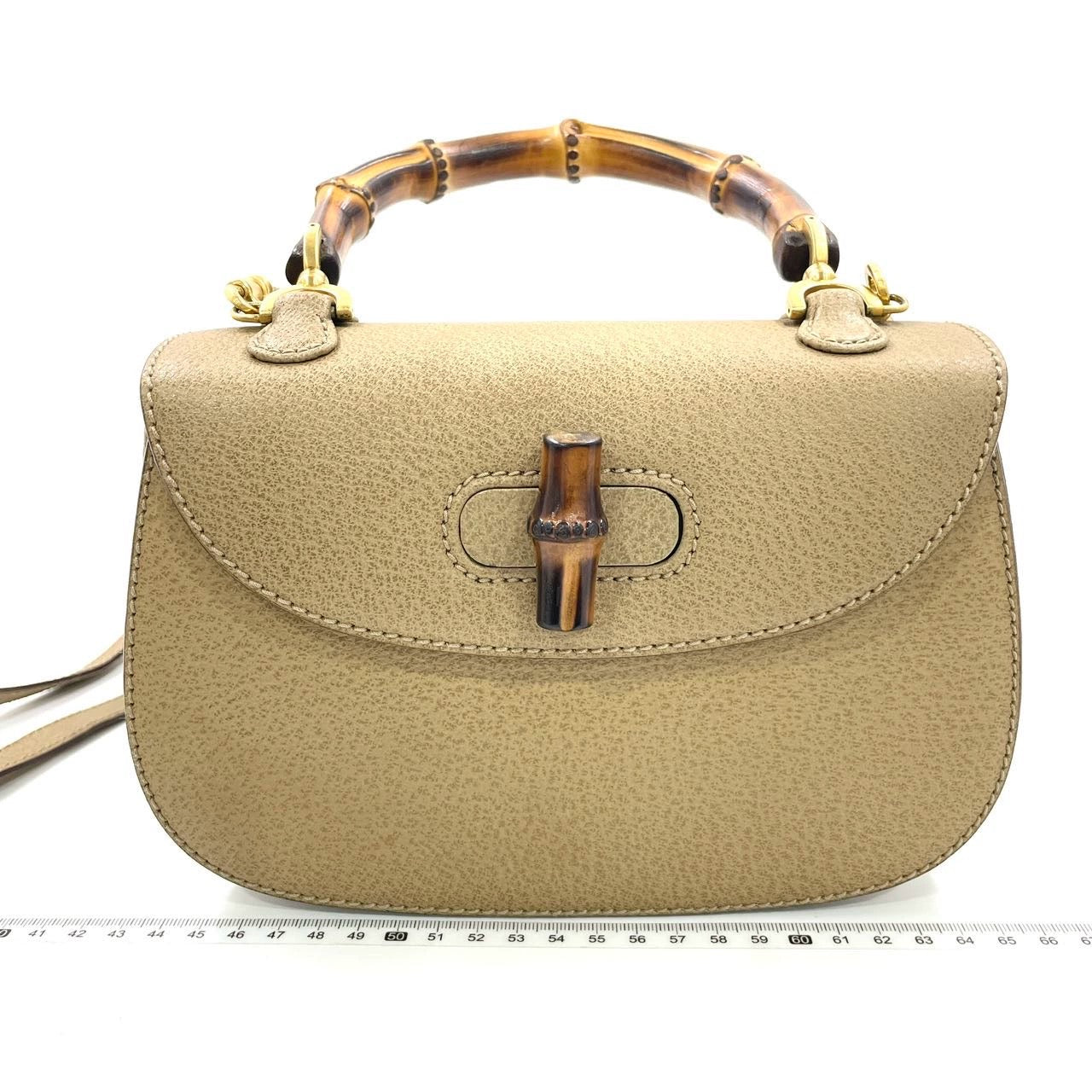 Gucci Bamboo Strap Leather Beige Small Top Handle Travel Bag