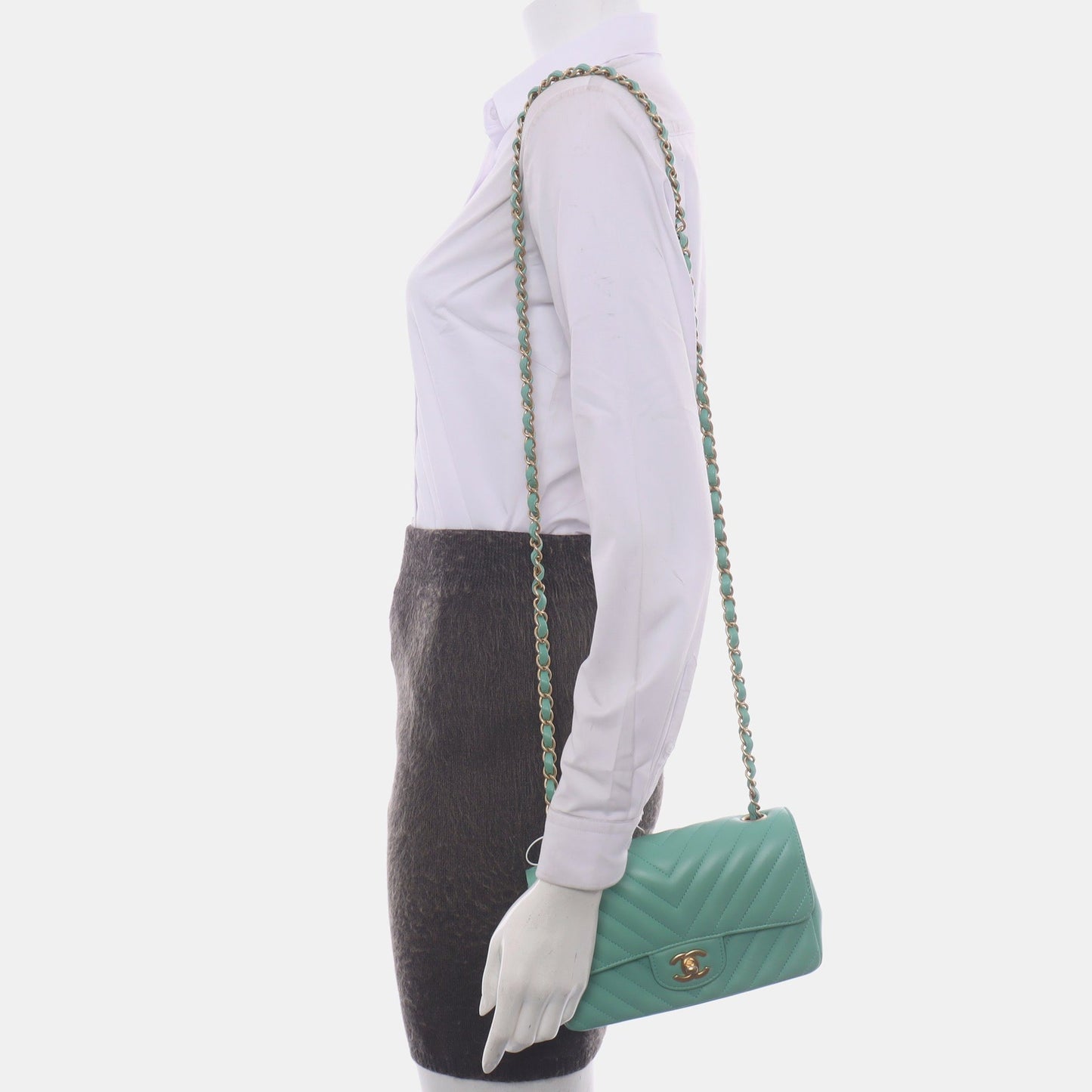 Chanel Classic Flap Chevron Lambskin Hardware Green Gold Leather Mini Bag