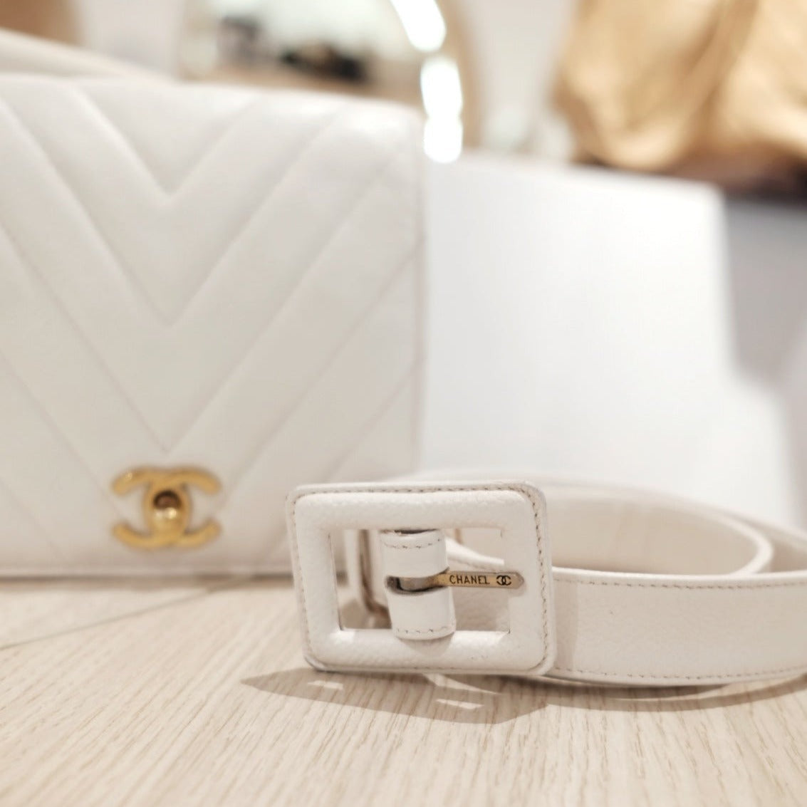 Chanel   v shape cowhide belt bag