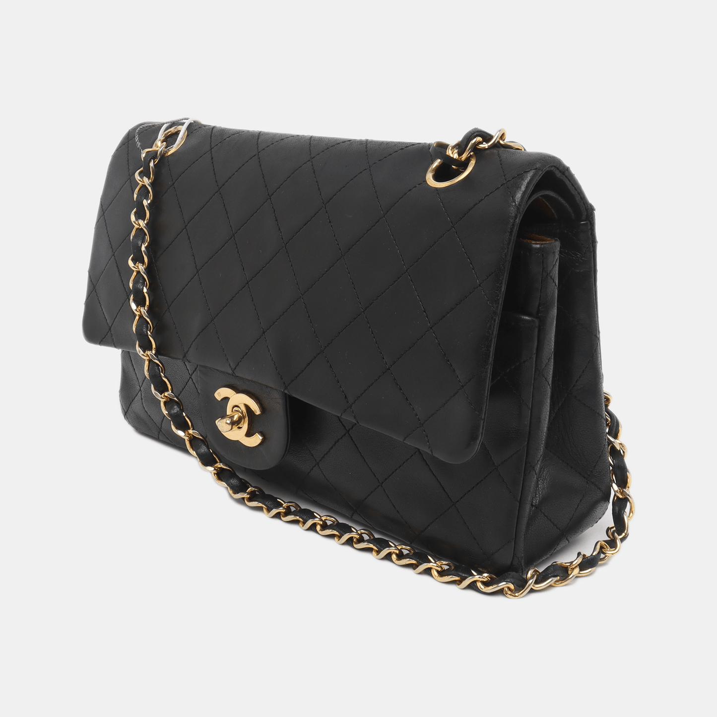 Chanel Classic Flap Lambskin 24k Hardware Black Gold Leather Handbag 6