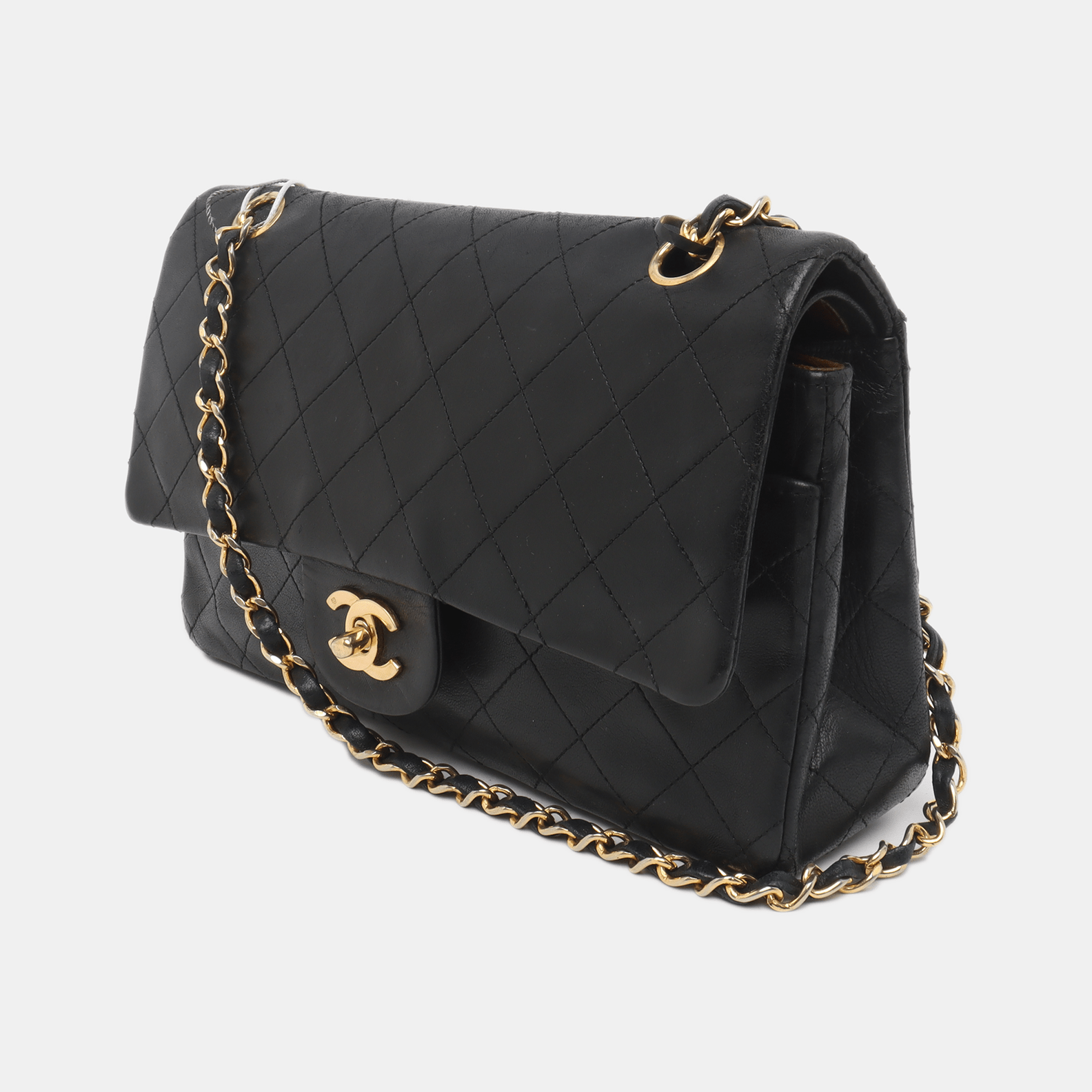 Chanel Classic Flap Lambskin 24k Hardware Black Gold Leather Handbag 6
