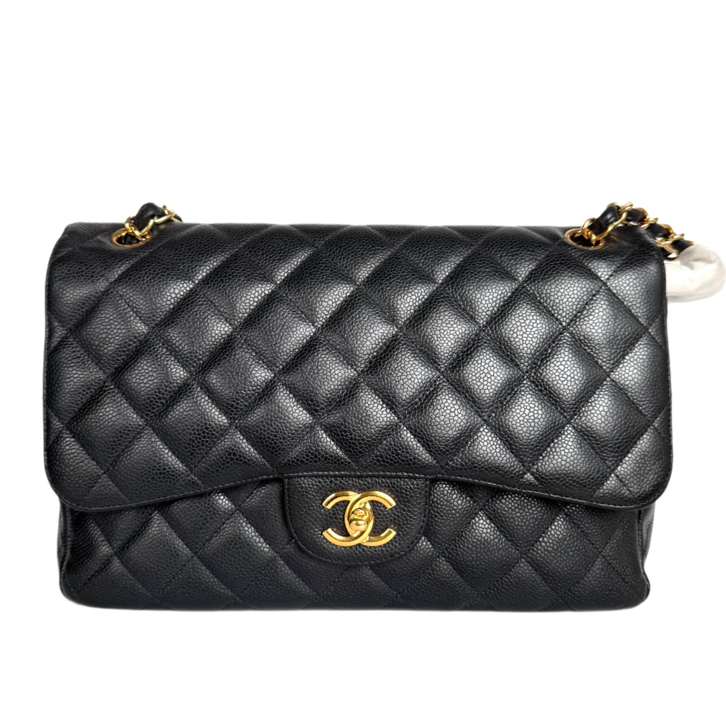 Chanel Classic Flap Jumbo Caviar Double Flap Black Gold Leather Handbag 7