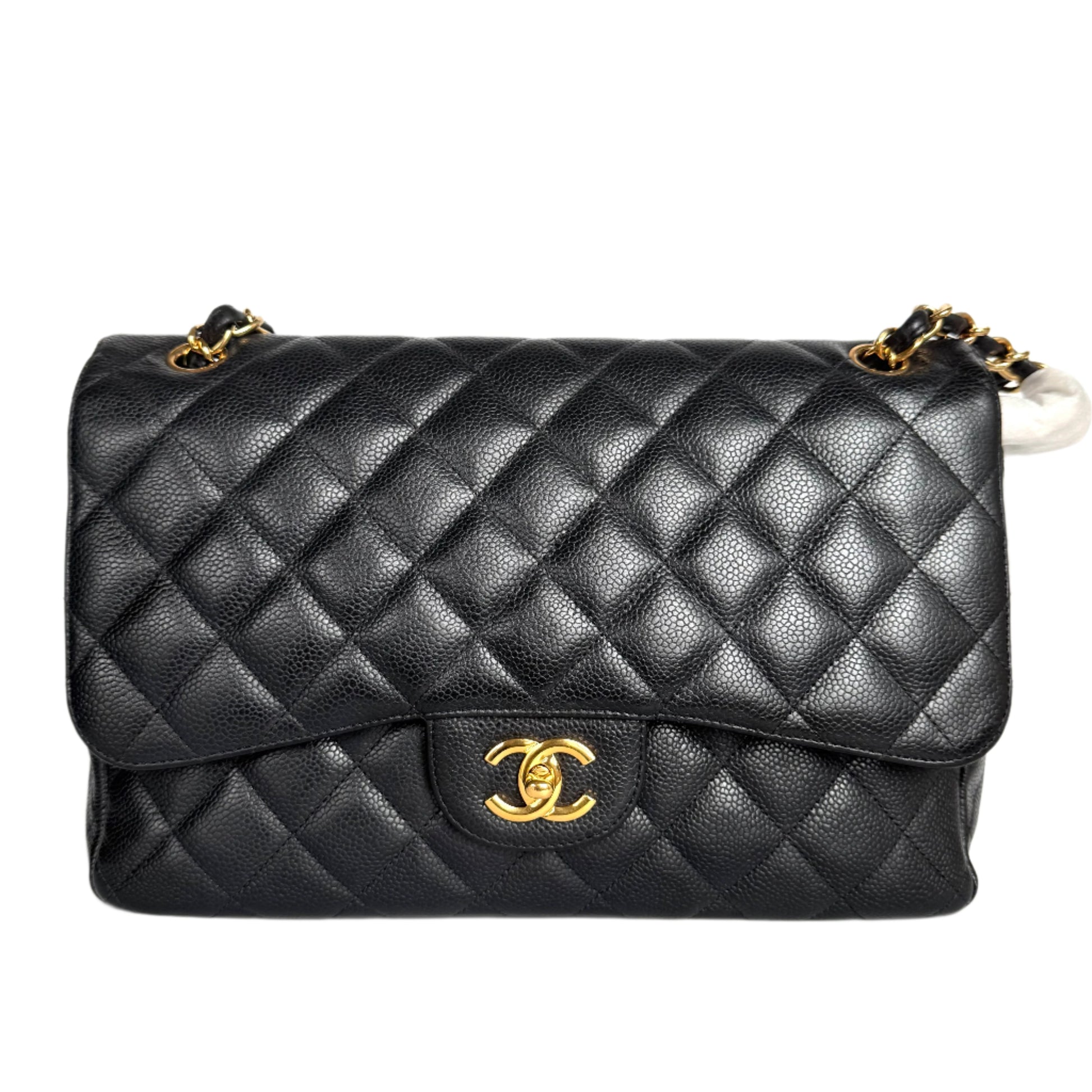 Chanel Classic Flap Jumbo Caviar Double Flap Black Gold Leather Handbag 7
