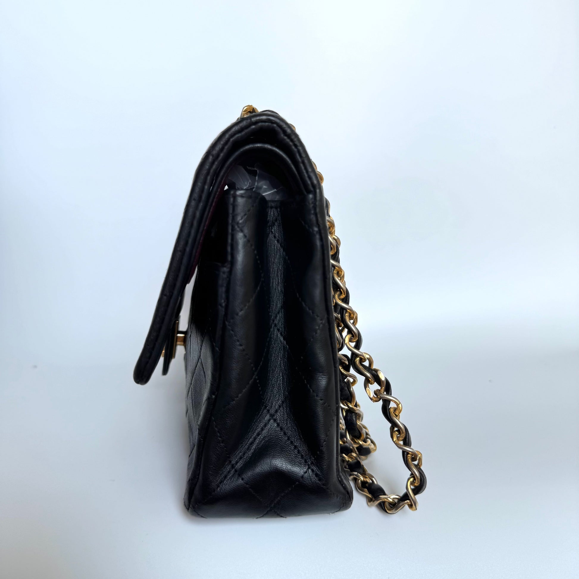 Chanel Classic Flap Lambskin 24k Hardware Black Gold Leather Handbag