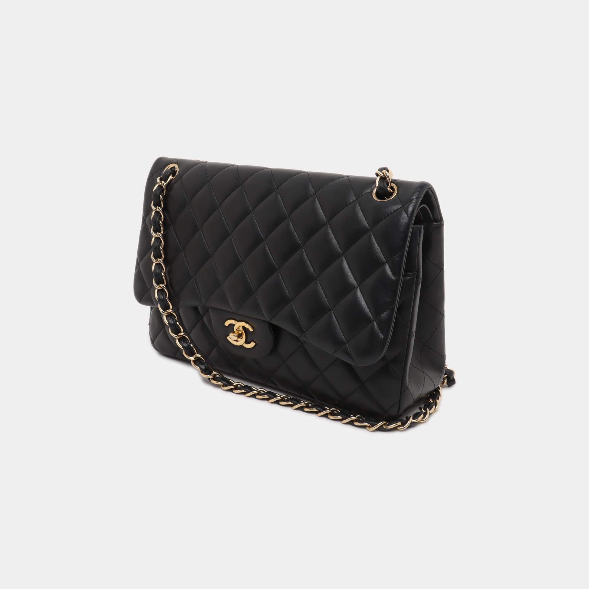 Chanel Classic Flap Jumbo Lambskin Double Flap Black Gold Leather Handbag 3