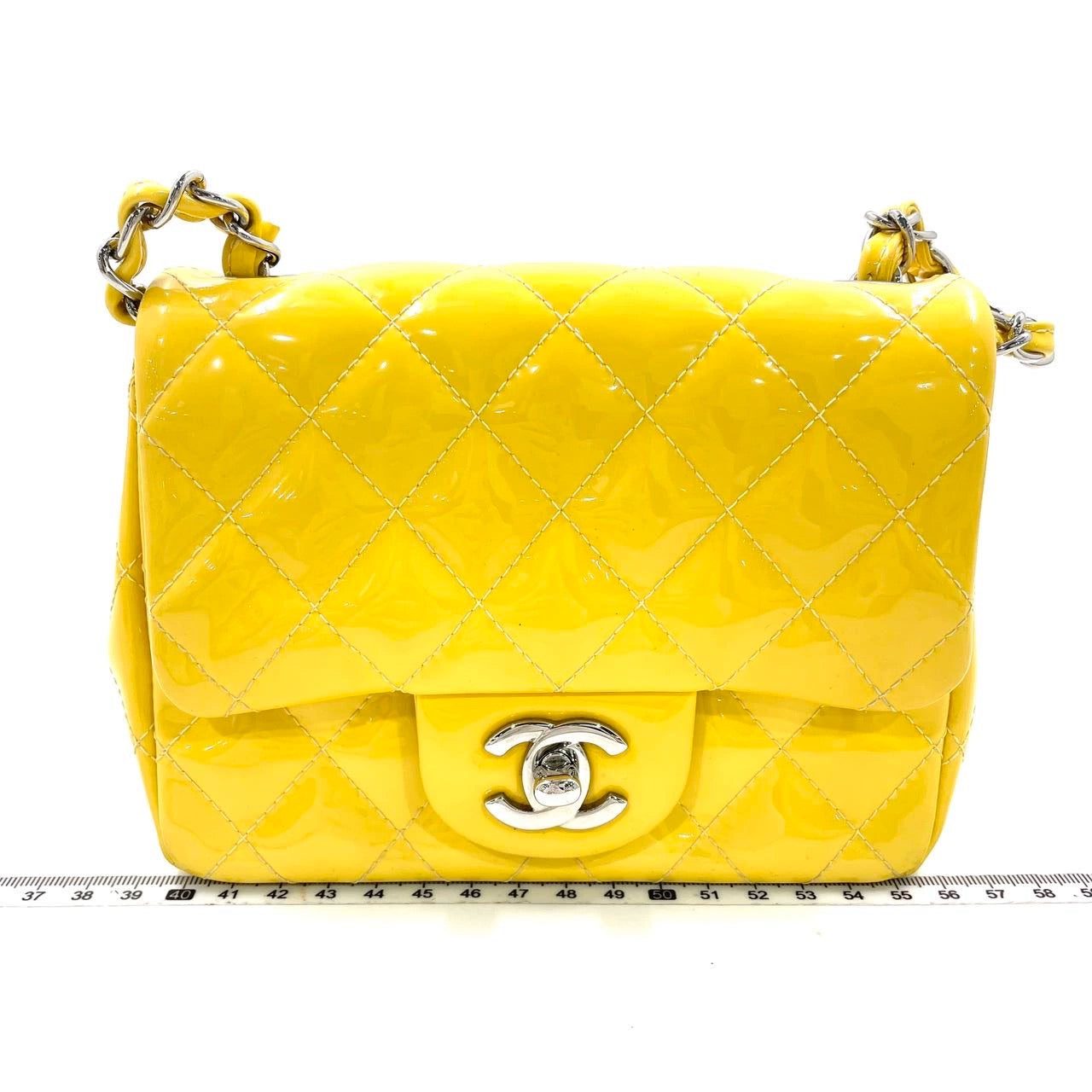 Chanel Classic Flap Square Yellow Patent Lambskin Crossbody Bag