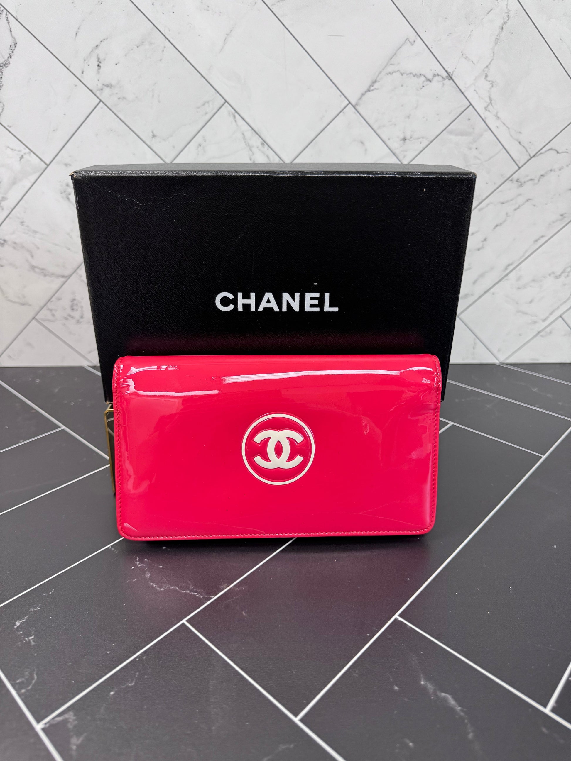 Chanel Pink Patent Leather Long Wallet
