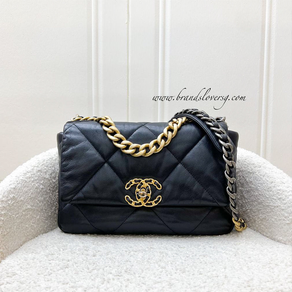 Chanel 19 Small Flap In Black Goatskin And 3-Tone Hw ( ) Bag