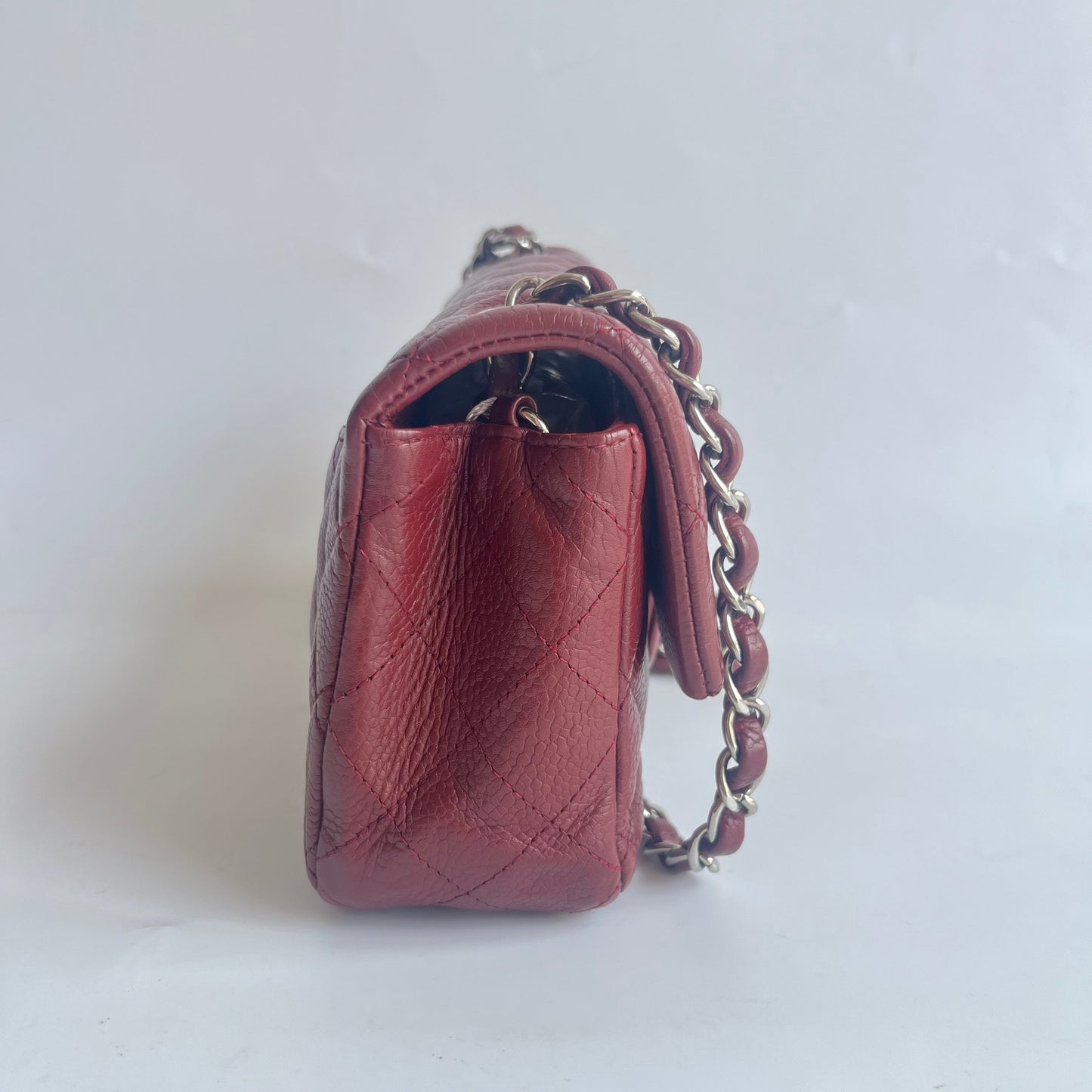 Chanel Classic Flap Rectangular Burgundy Caviar Hardware Silver Leather Mini Bag Hardware 1