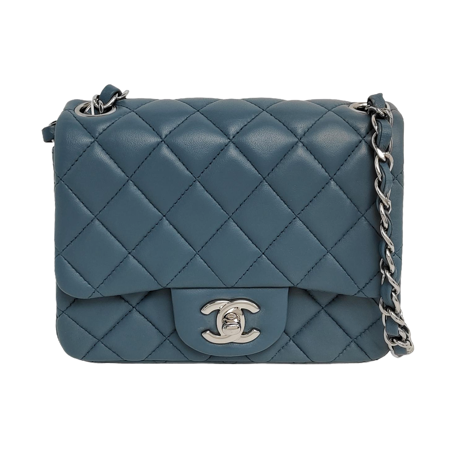 Chanel Classic Flap Square Misty Lambskin Blue Grey Crossbody Bag
