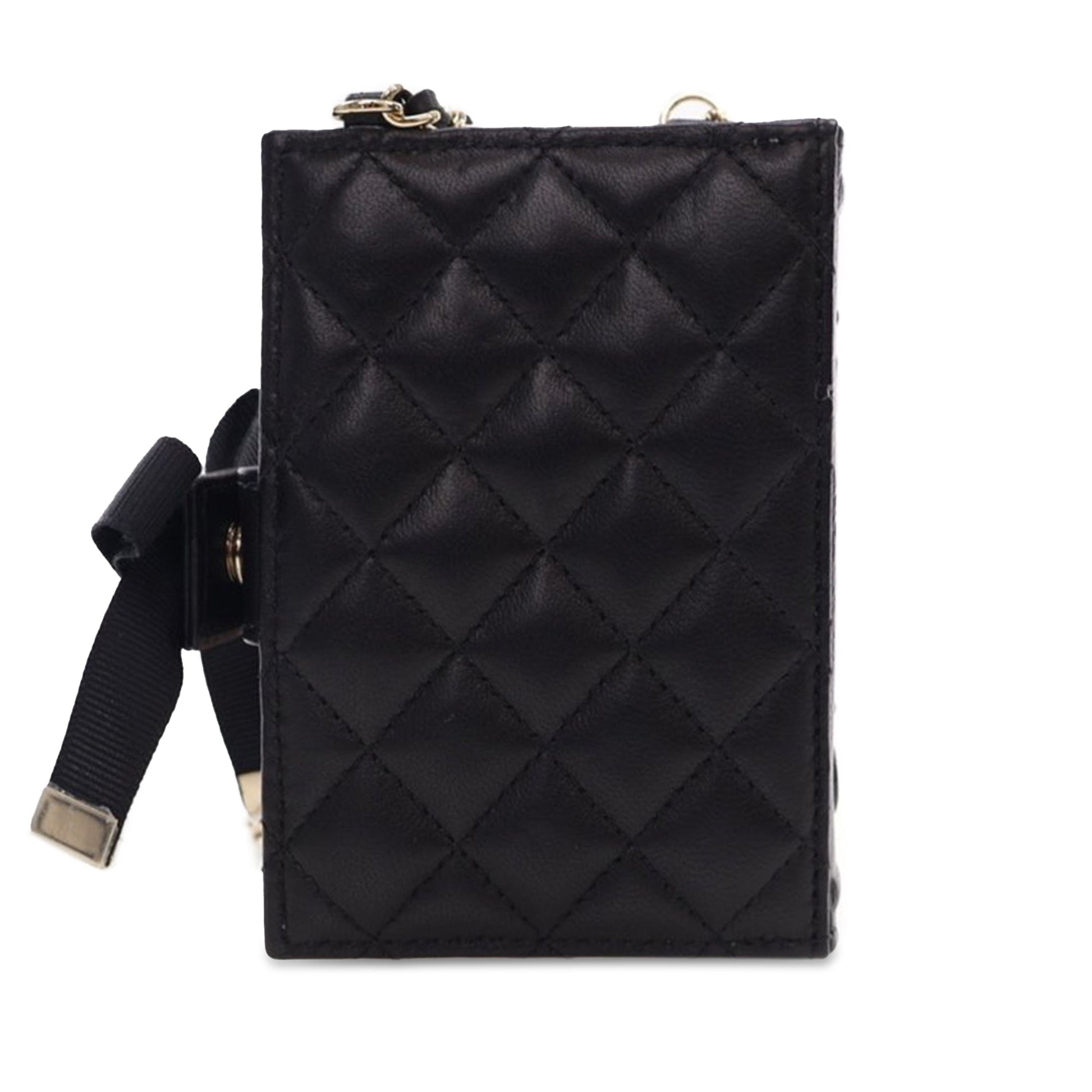 Black Chanel Quilted Lambskin Book Card Holder On Chain Crossbody Bag