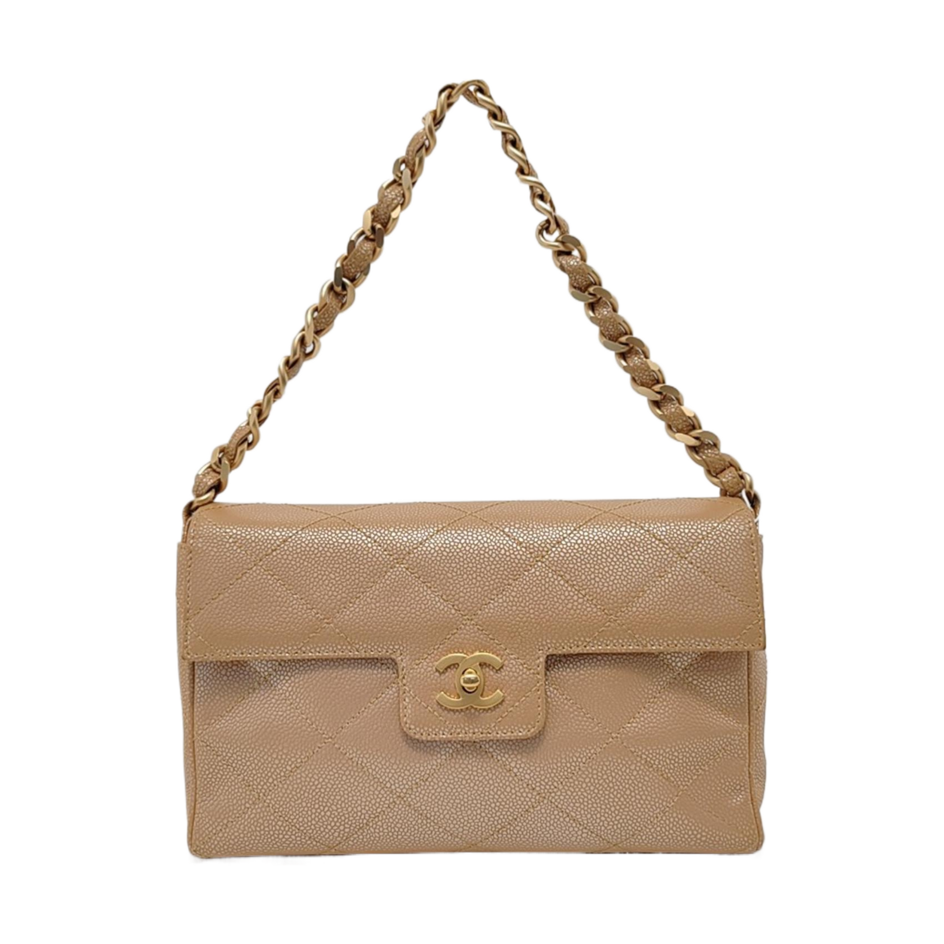 Chanel Caviar Hardware Gold Beige Leather Shoulder Bag