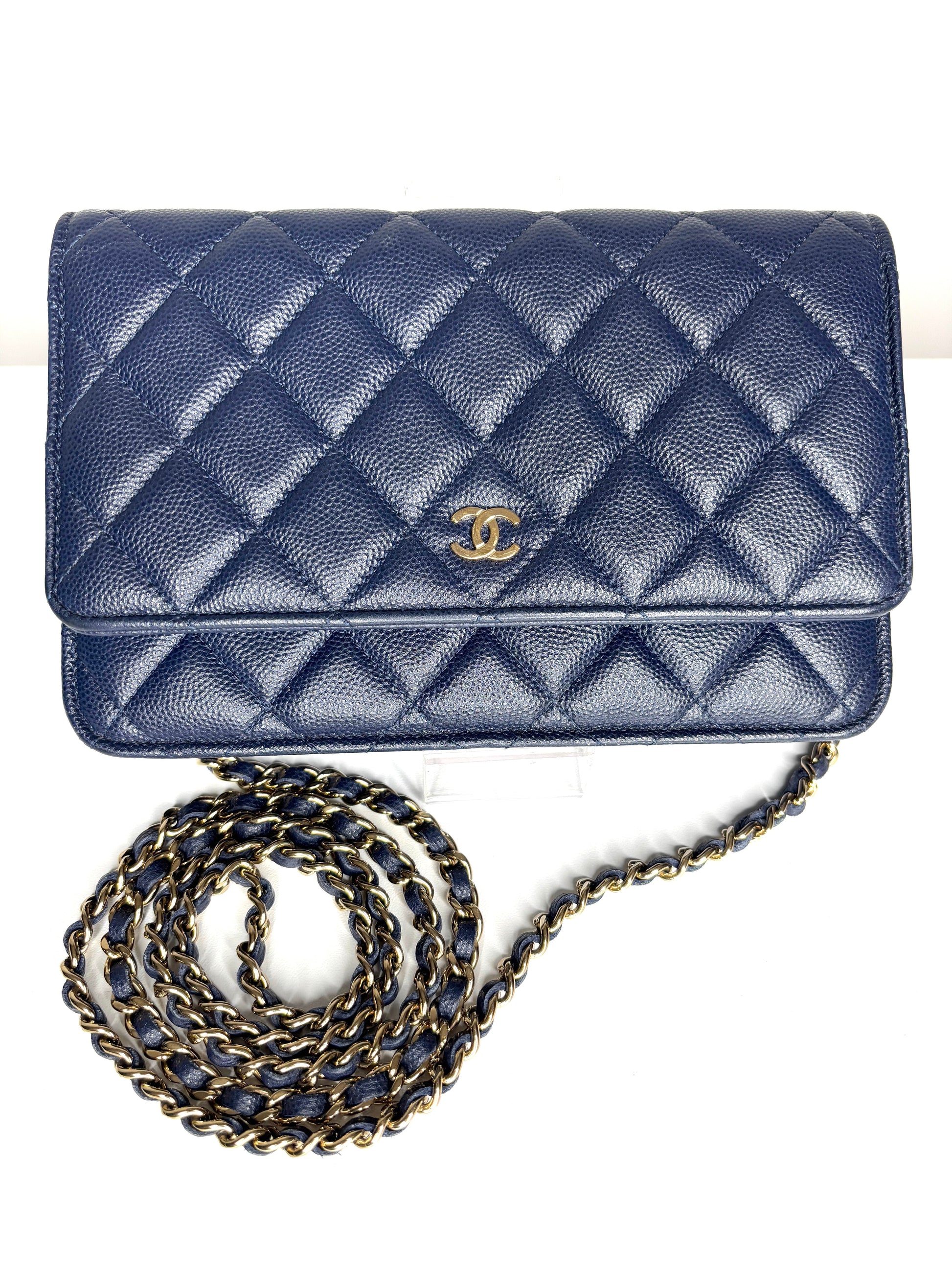 Chanel Wallet on Chain Navy Caviar Gold Tone Hardware Crossbody Bag WOC
