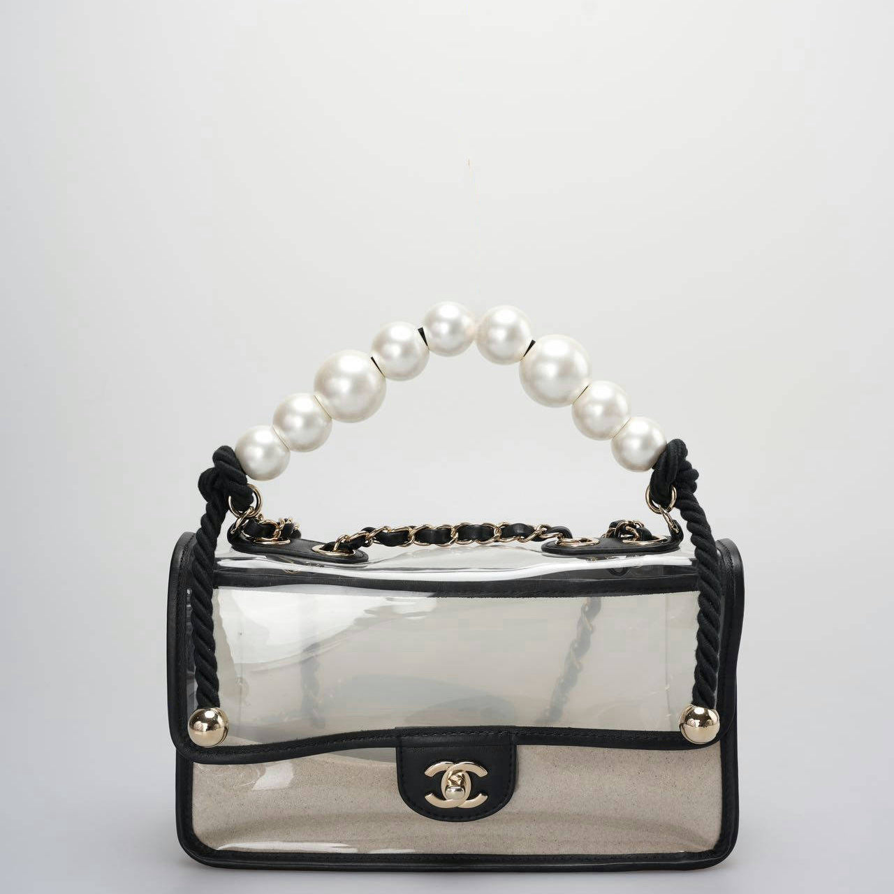 Chanel Sand By The Sea timeless Flap Bag With Pearl Strap in medium size