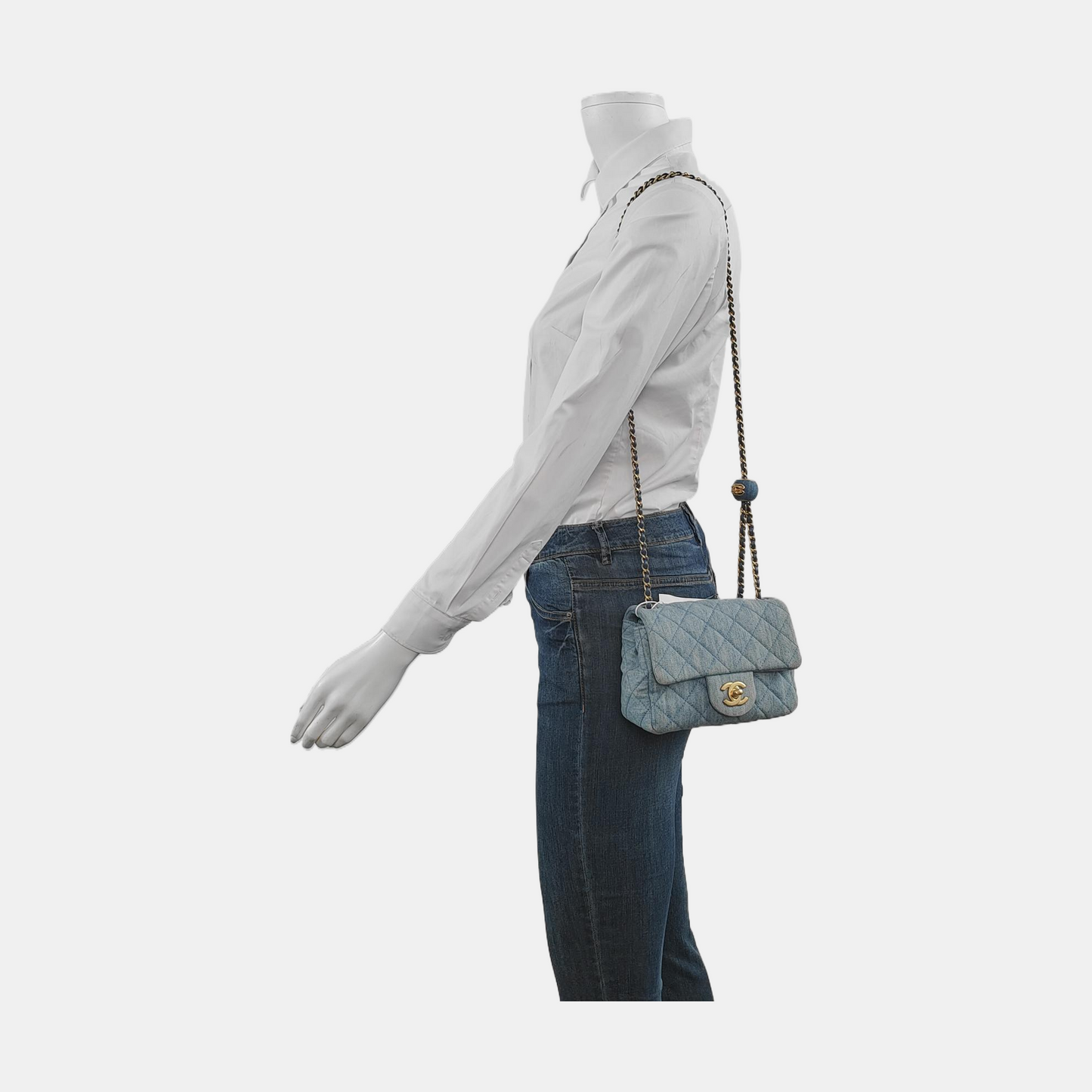 Chanel Classic Flap Square Denim Jeans Hardware Blue Gold Mini Bag