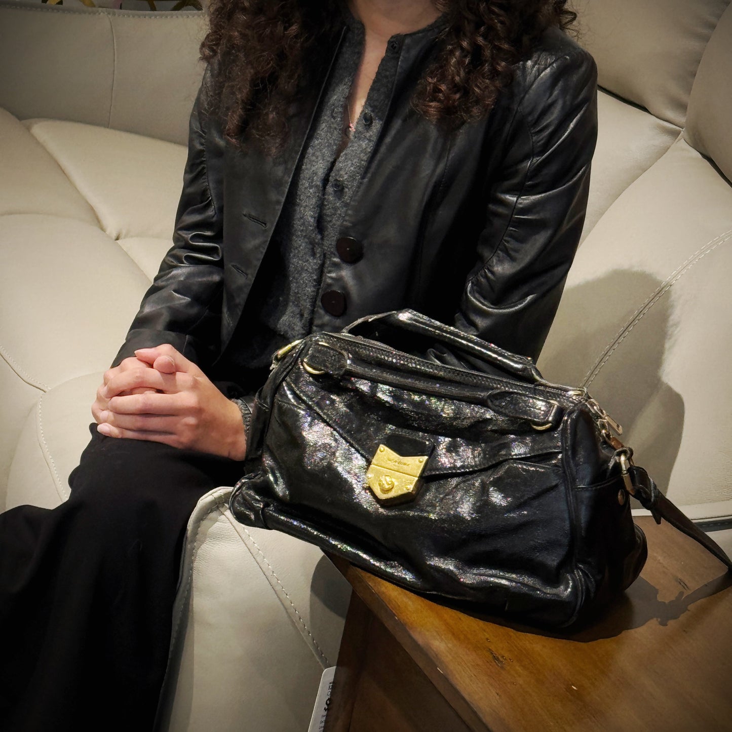 YSL Saint Laurent Yves Bag Tws Leather Patent Black Travel Bag