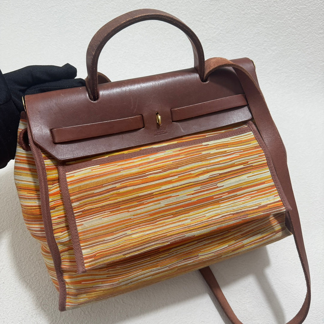Hermes Herbag Vibrato Tone Hardware Leather Brown Travel Bag