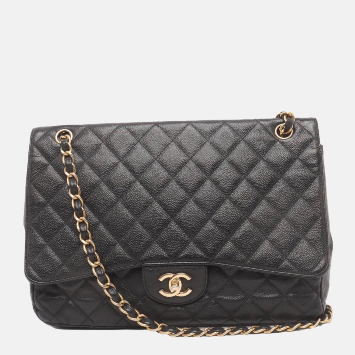 Chanel Classic Flap Maxi Caviar Single Flap Black Gold Leather Handbag