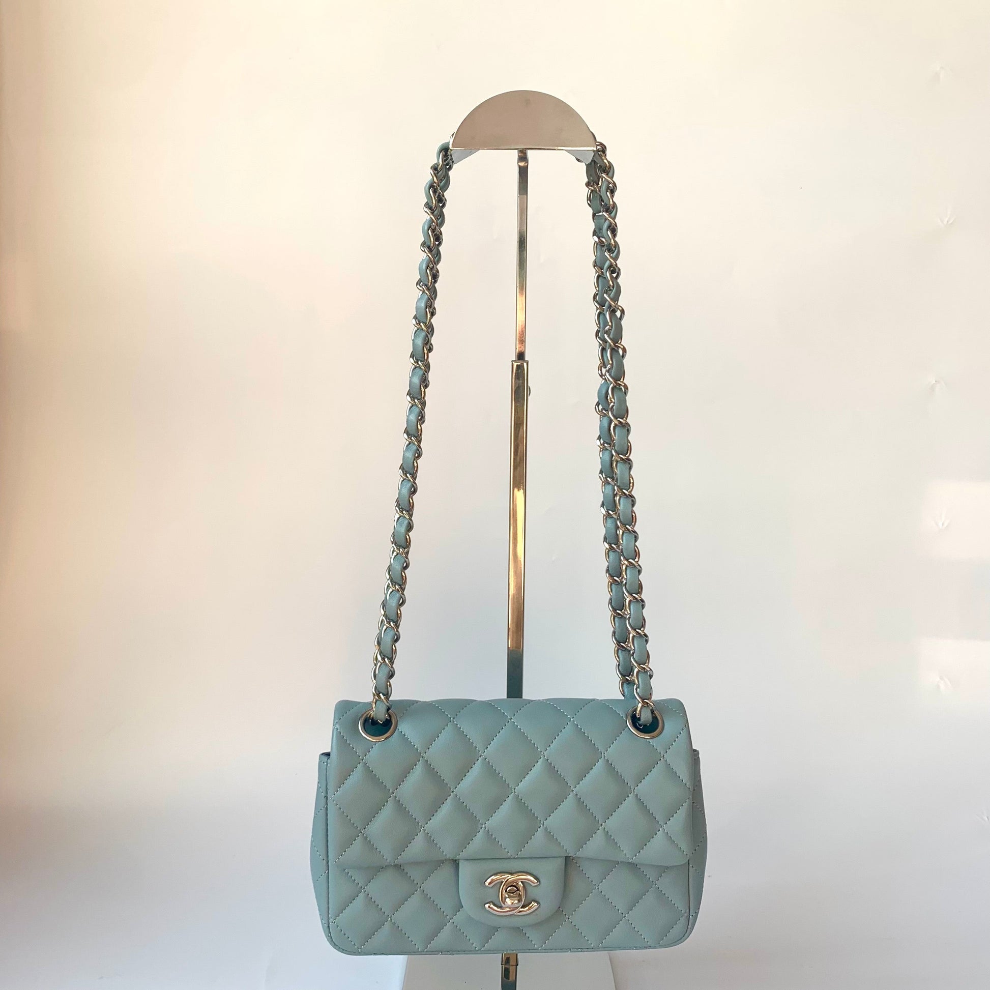 Chanel Classic Flap Rectangular Misty Lambskin Blue Mini Bag