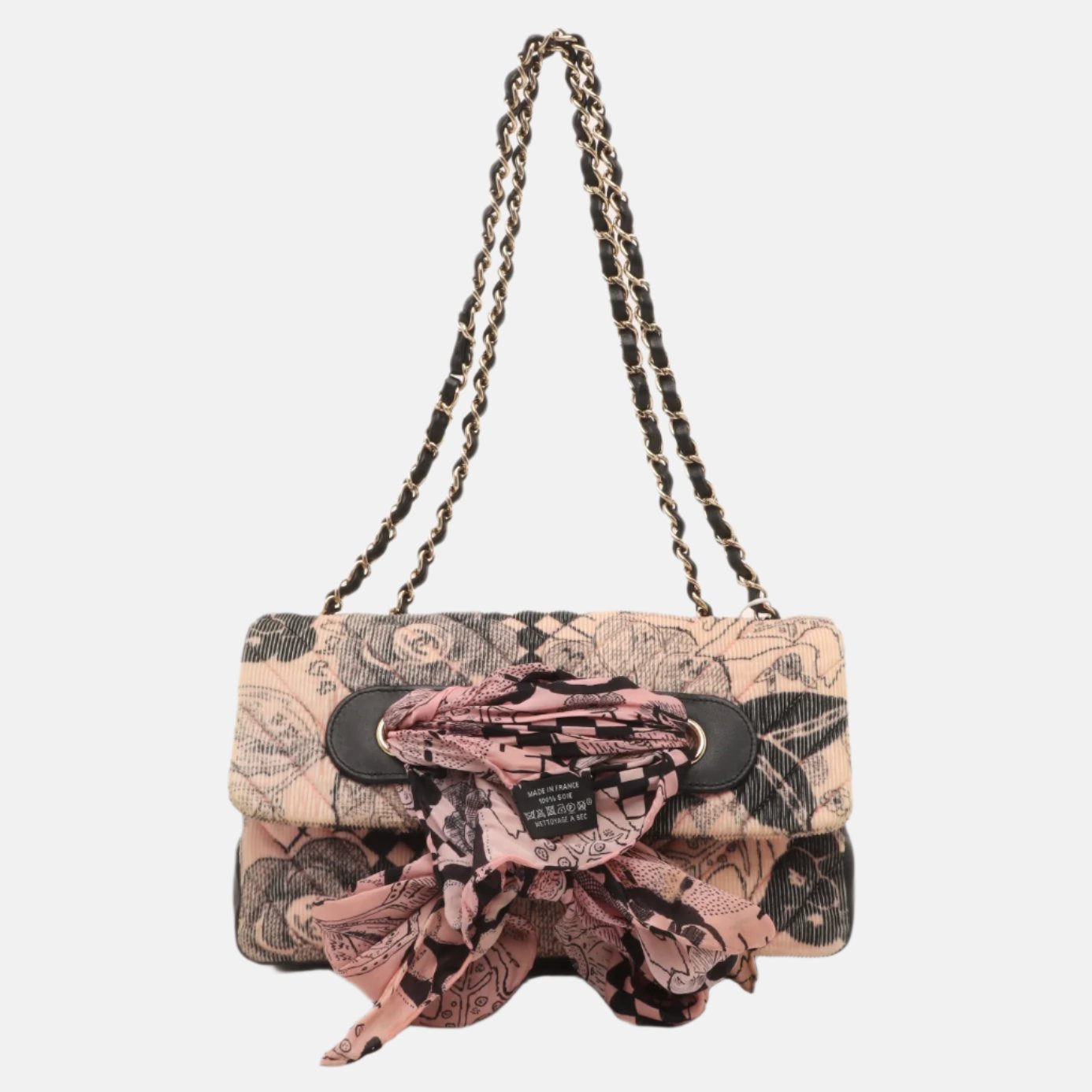Chanel Camellia Scarf Calfskin Flap Graphic Print Pink Leather