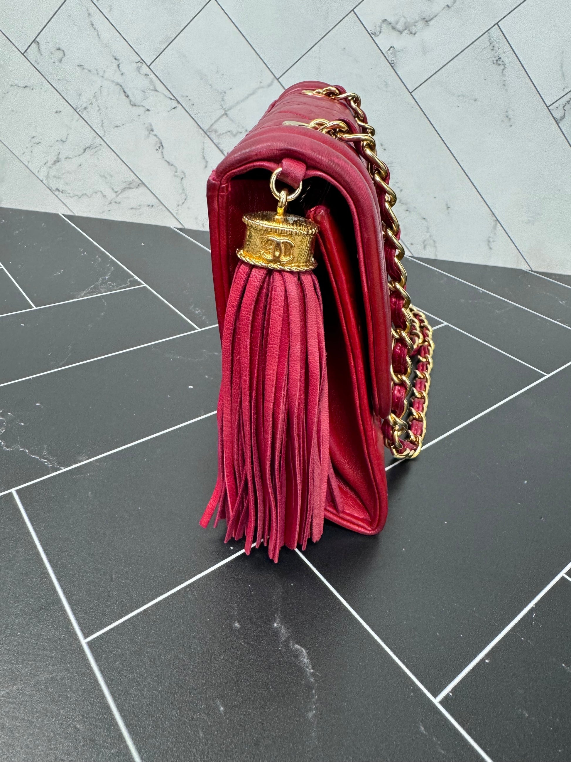 Chanel Red Mini Quilted Lambskin Crossbody Bag