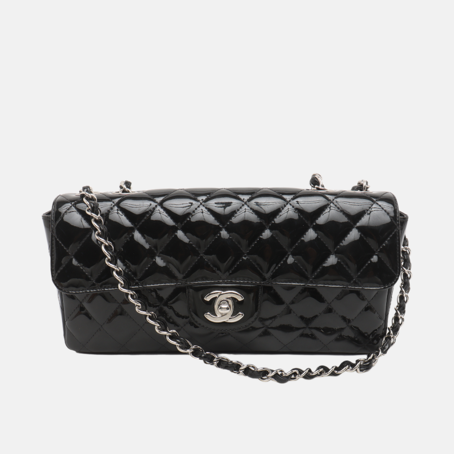 Chanel Baguette Flap Patent Double Black Silver Leather Shoulder Bag