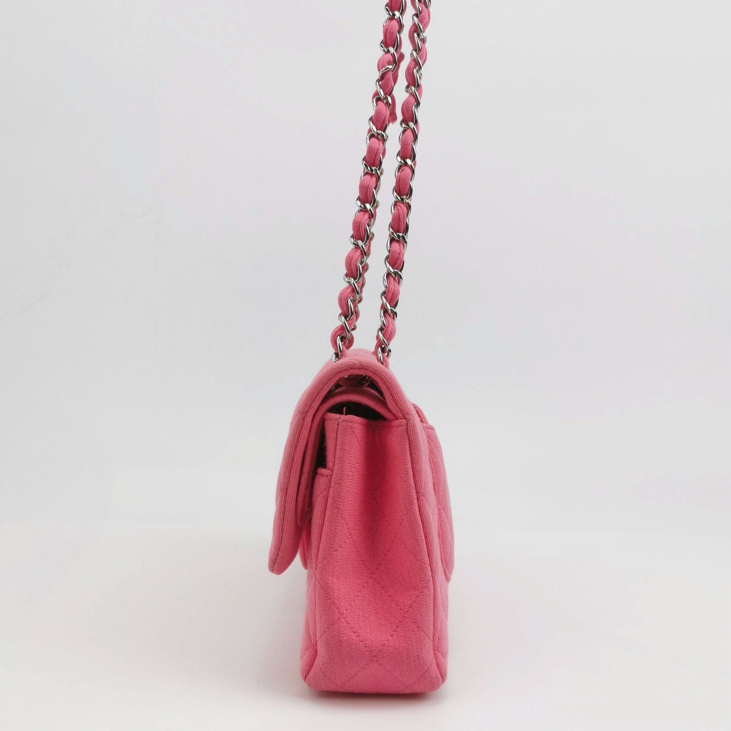 Chanel Classic Flap Double Flap Cotton Fabric Pink Silver Handbag