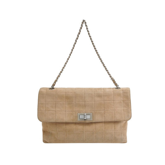 Chanel 2.55 Flap Chocolate Bar Suede Light Pink Beige Shoulder Bag