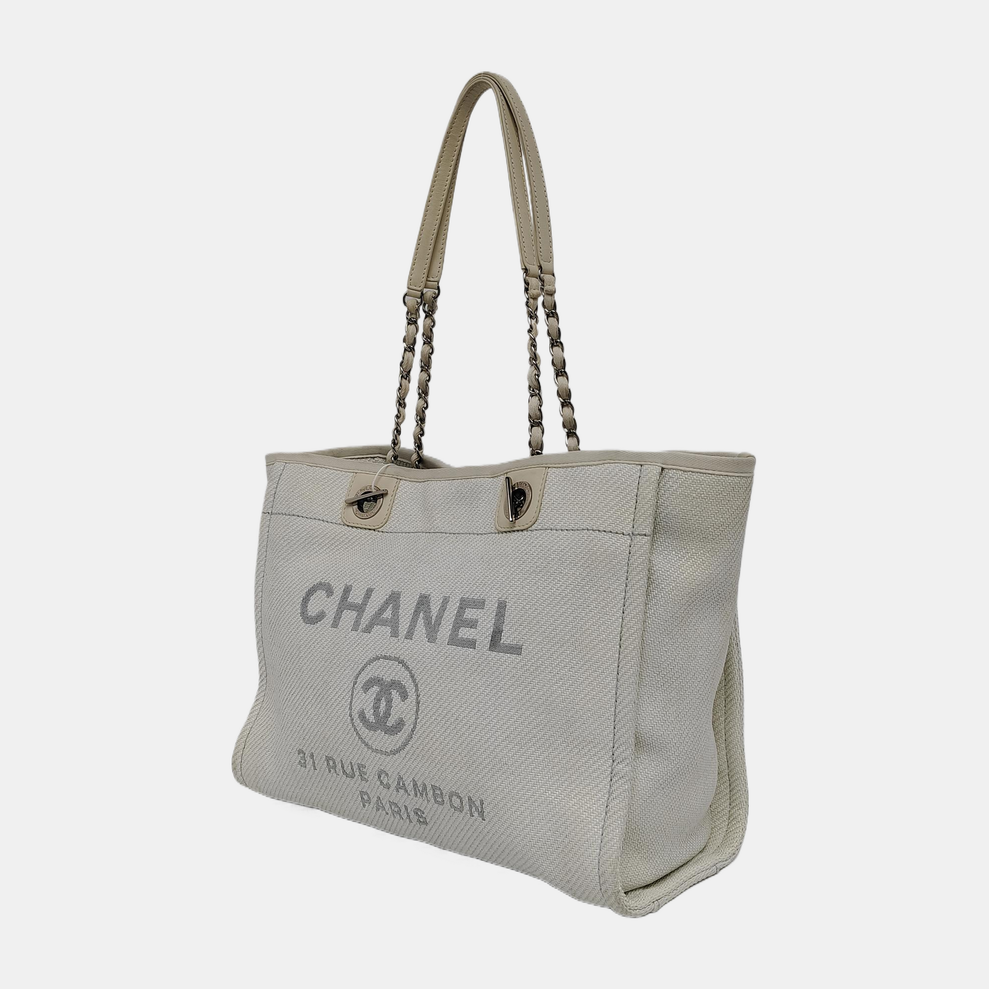 Chanel Deauville Light Denim Trim 32cm Blue Small Leather Tote Bag