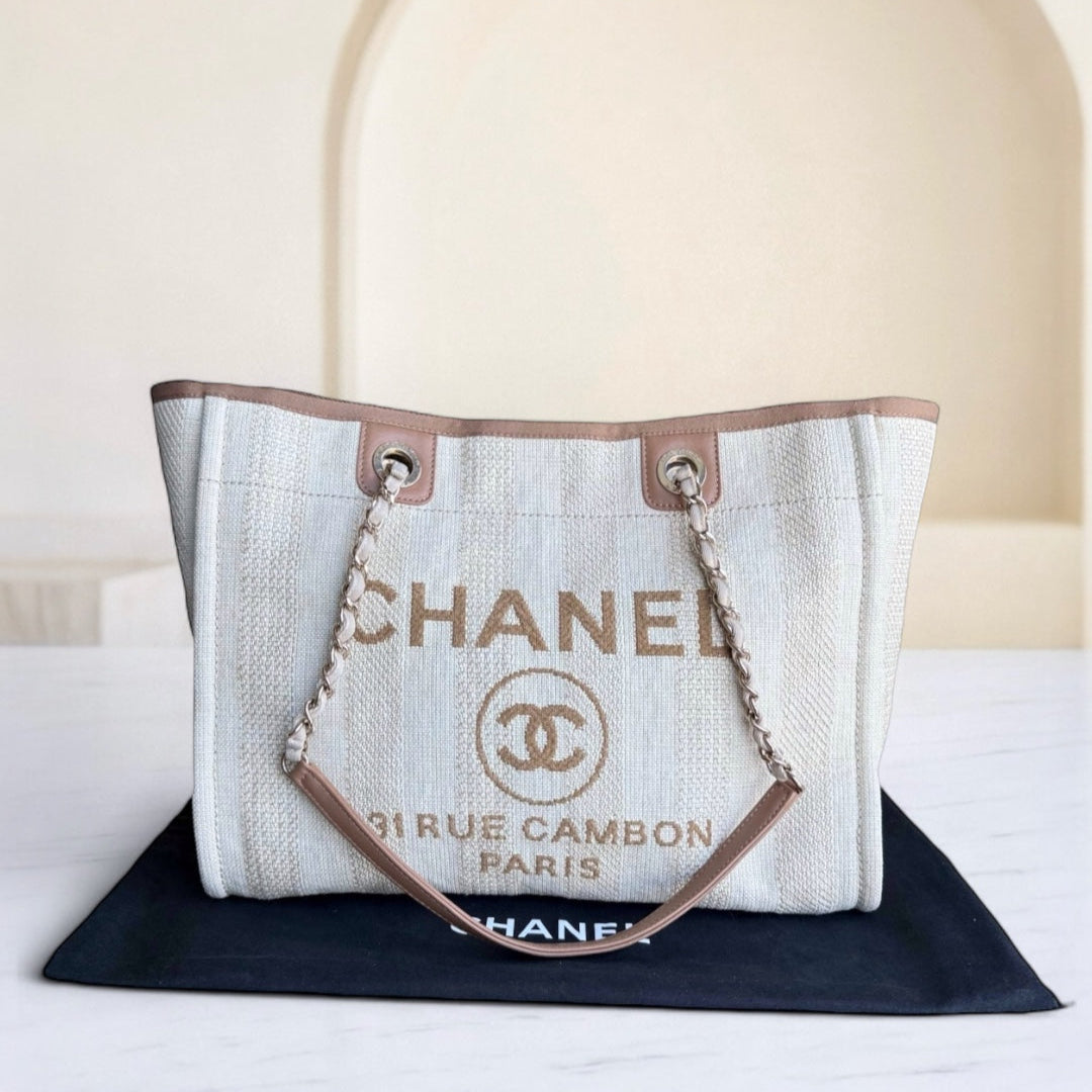 Chanel Deauville - Tote Yellow Hardware 29 Canvas Silver Tote Bag