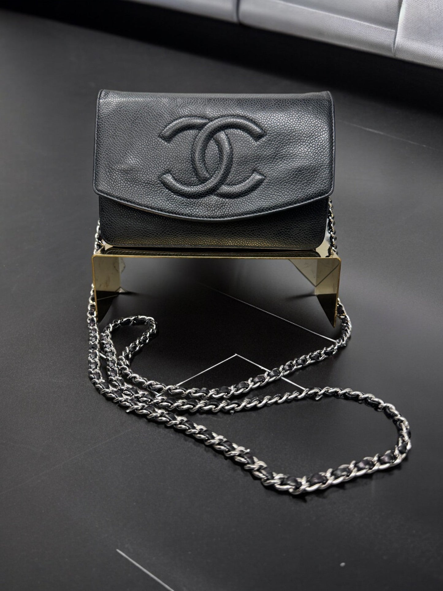 Chanel Black Caviar Leather Wallet on a Chain
