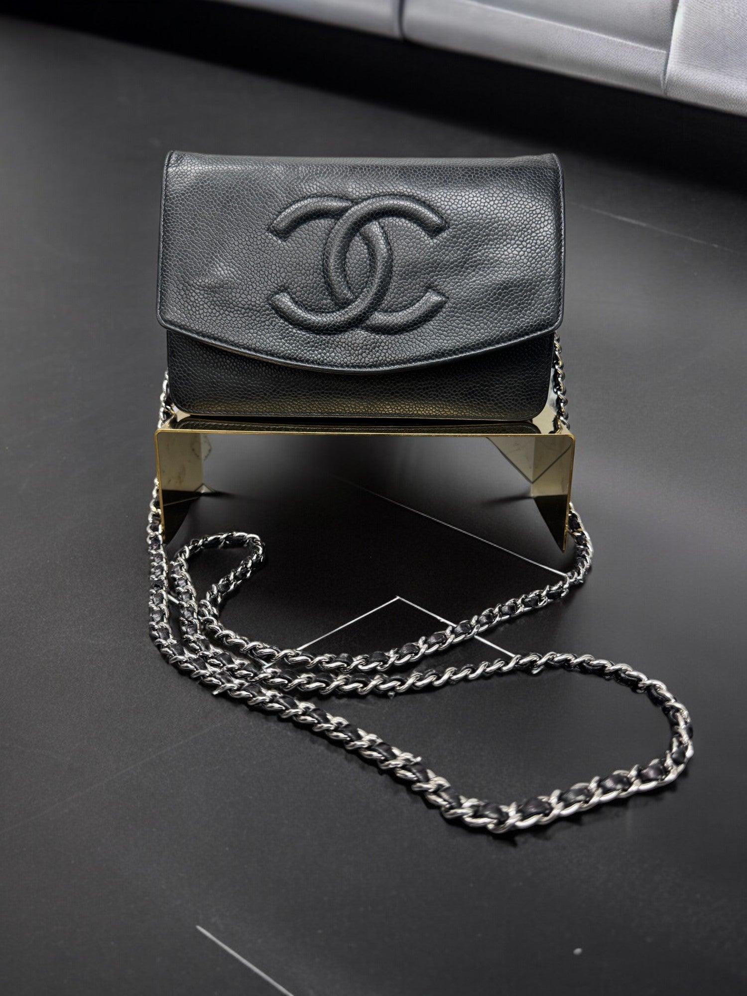 Chanel Black Caviar Leather Wallet on a Chain