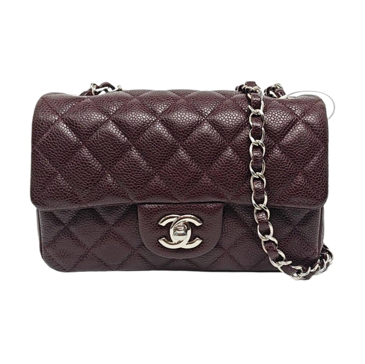 Chanel Classic Flap Rectangular Burgundy Caviar Hardware Silver Leather Mini Bag