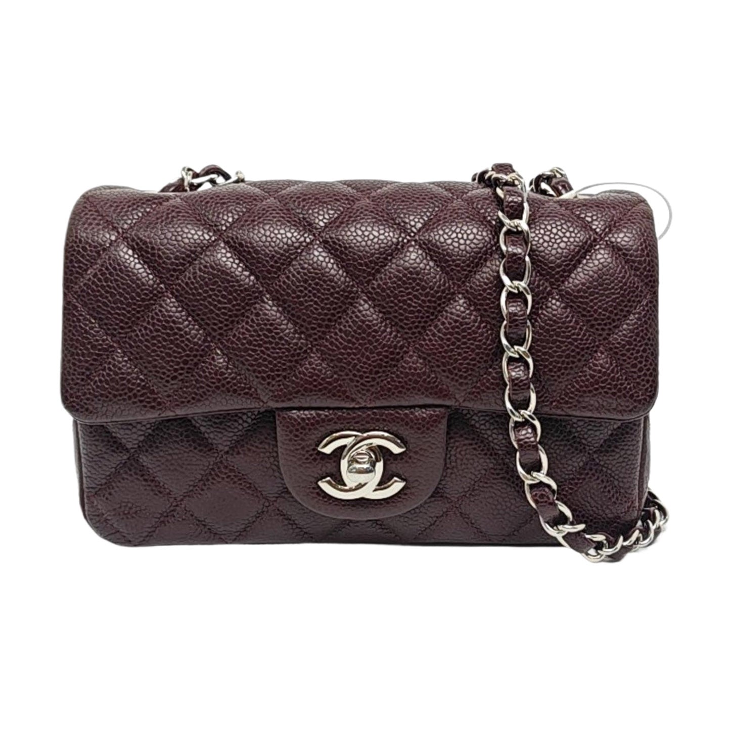 Chanel Classic Flap Rectangular Burgundy Caviar Hardware Silver Leather Mini Bag