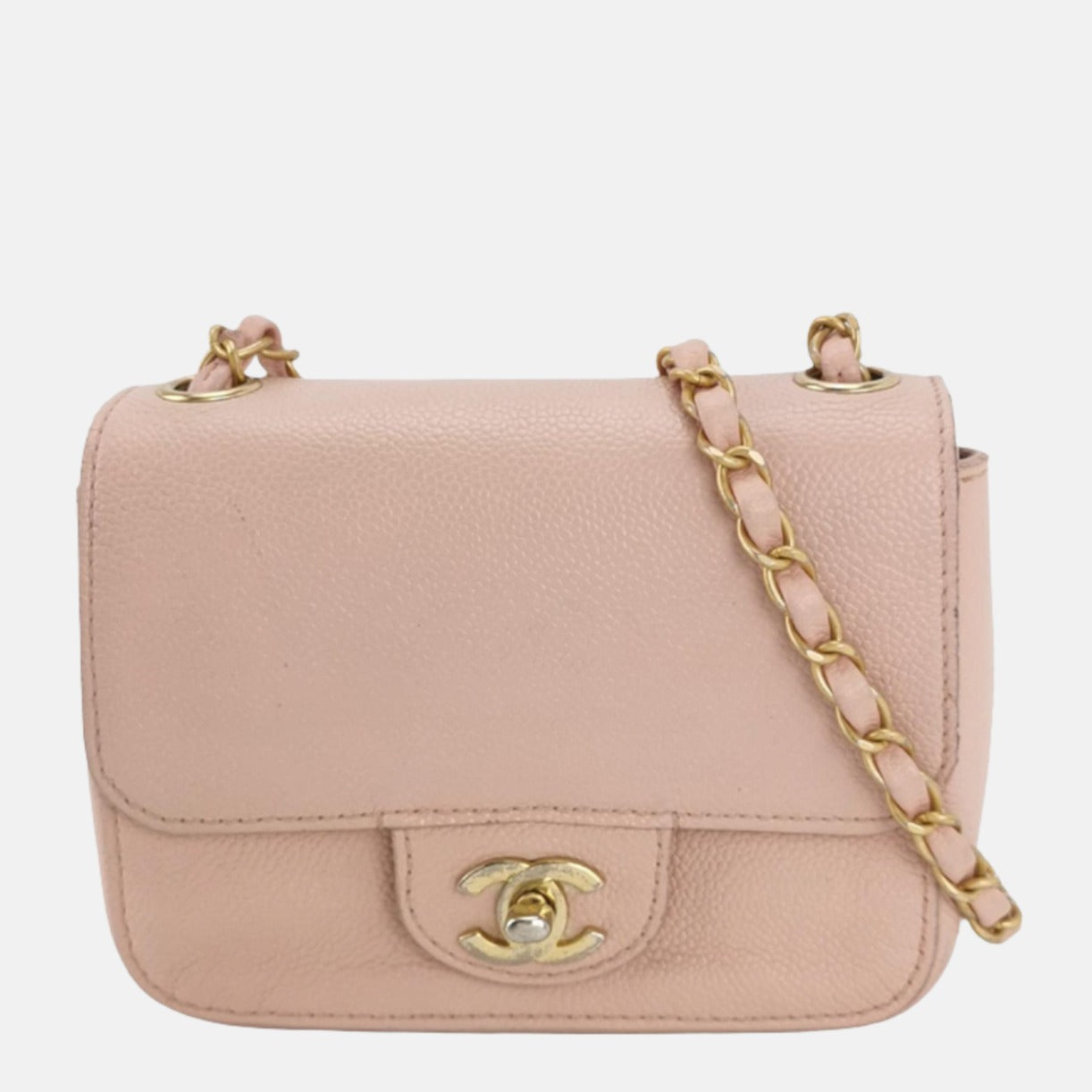 Chanel Square Classic Flap Caviar -tone Hardware Pink Gold Leather Mini Bag