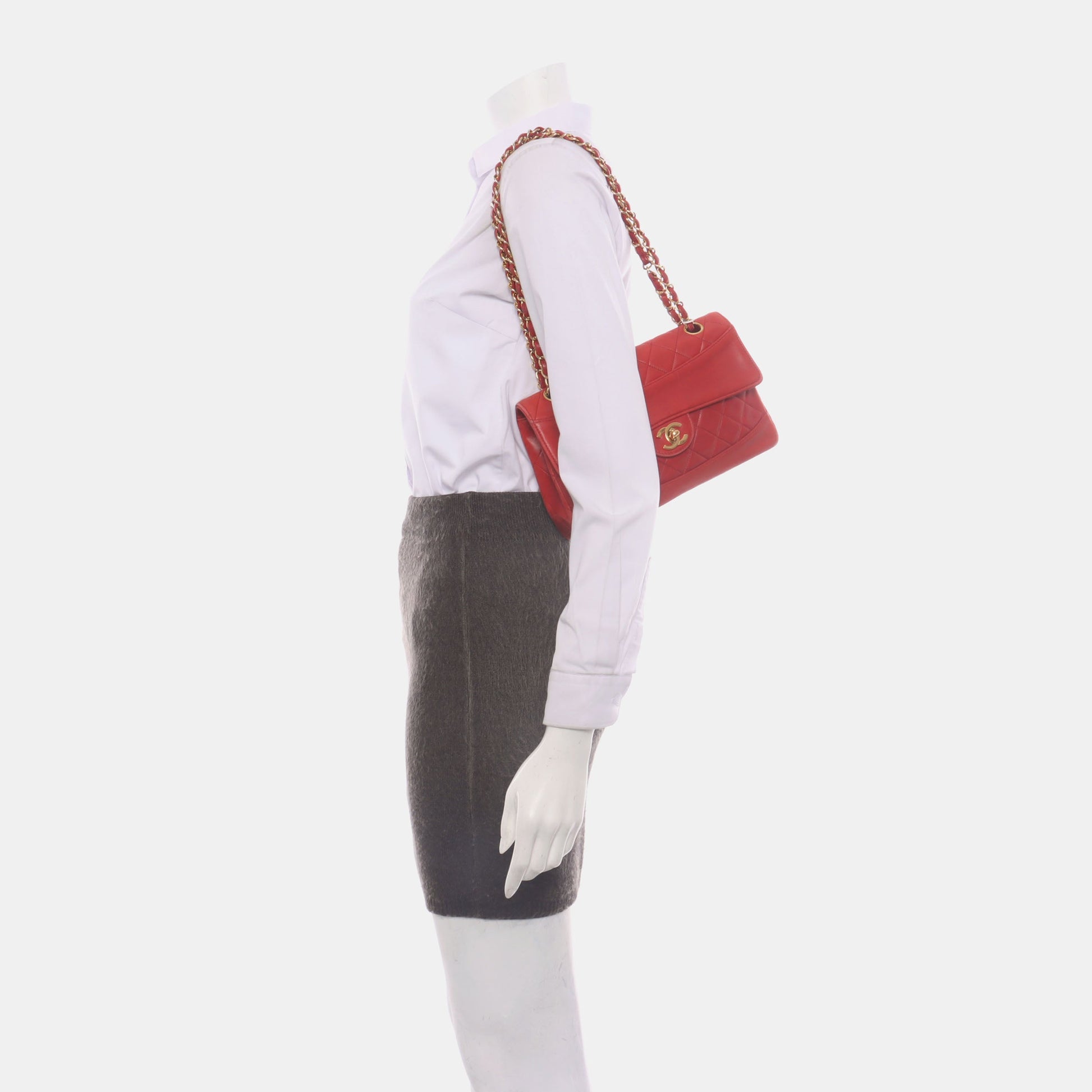 Chanel Classic Flap Lambskin 24k Hardware Red Gold Leather Handbag Hardware 1