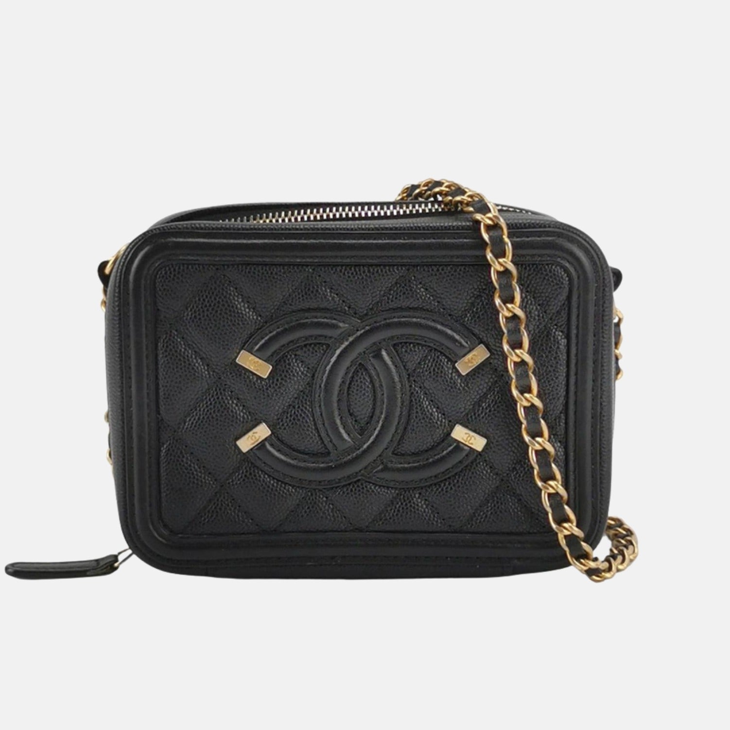 Chanel Filigree Vanity Caviar Black Leather Mini Bag