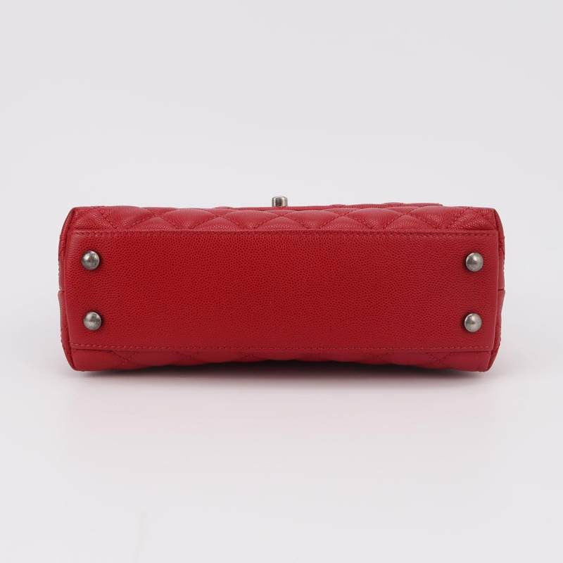 Chanel Coco Handle Caviar Hardware Red Silver Small Leather Handbag