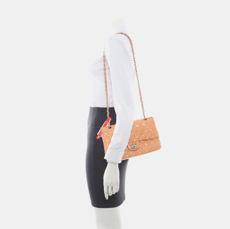 Chanel Classic Flap Patent HW Pink Silver Orange Leather Handbag