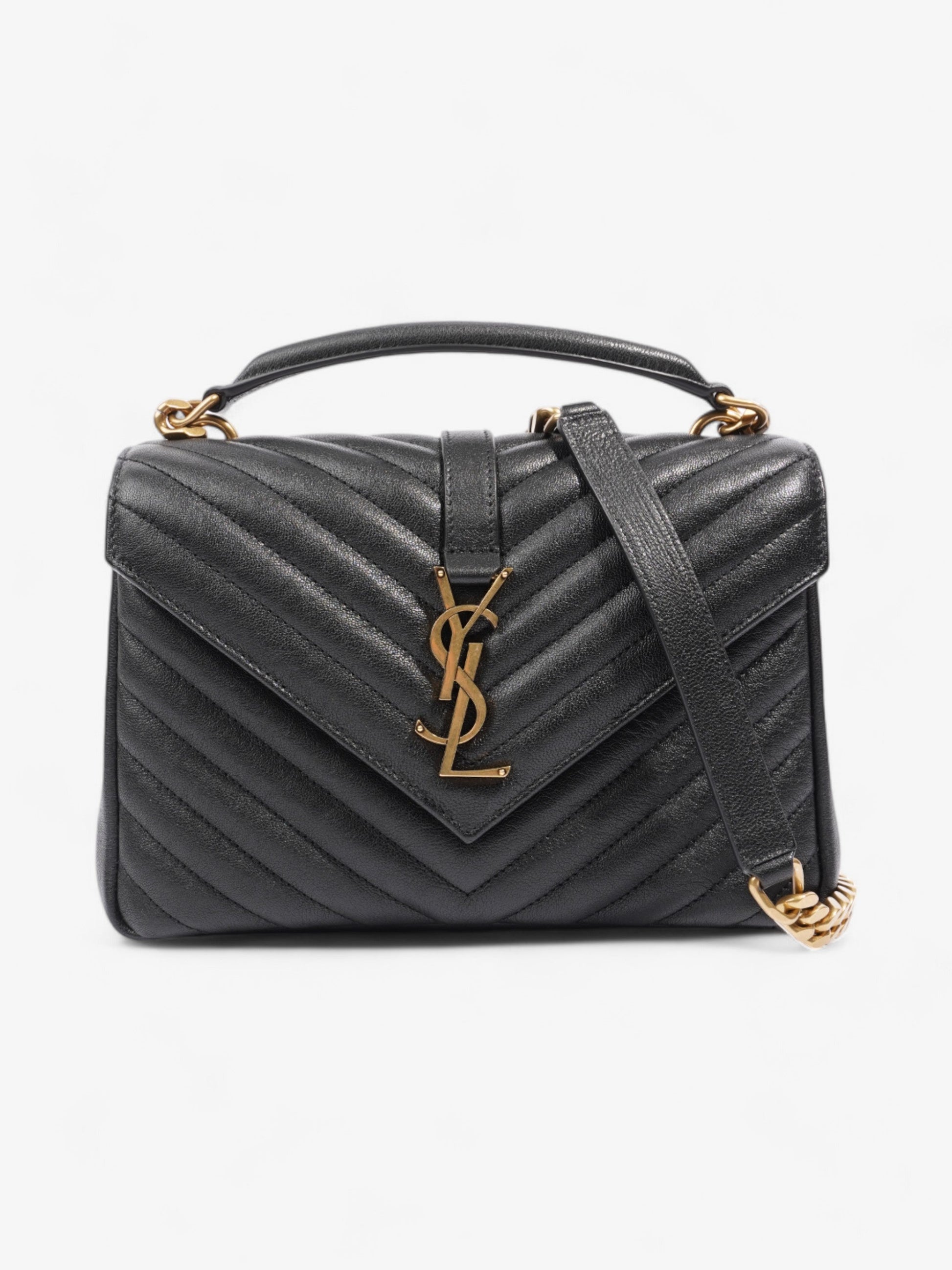 YSL Saint Laurent College Crossbody Bag Leather Lambskin Black