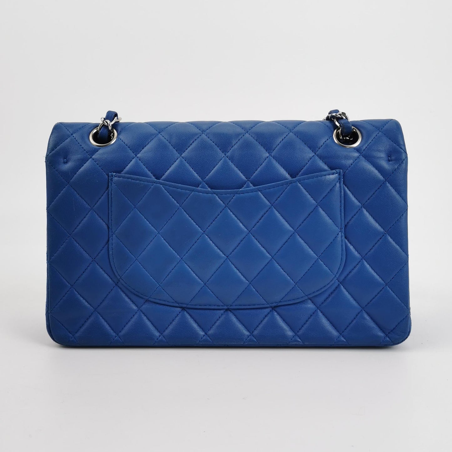 Chanel Timeless Classic Flap Lambskin Hardware Blue Silver Leather Handbag