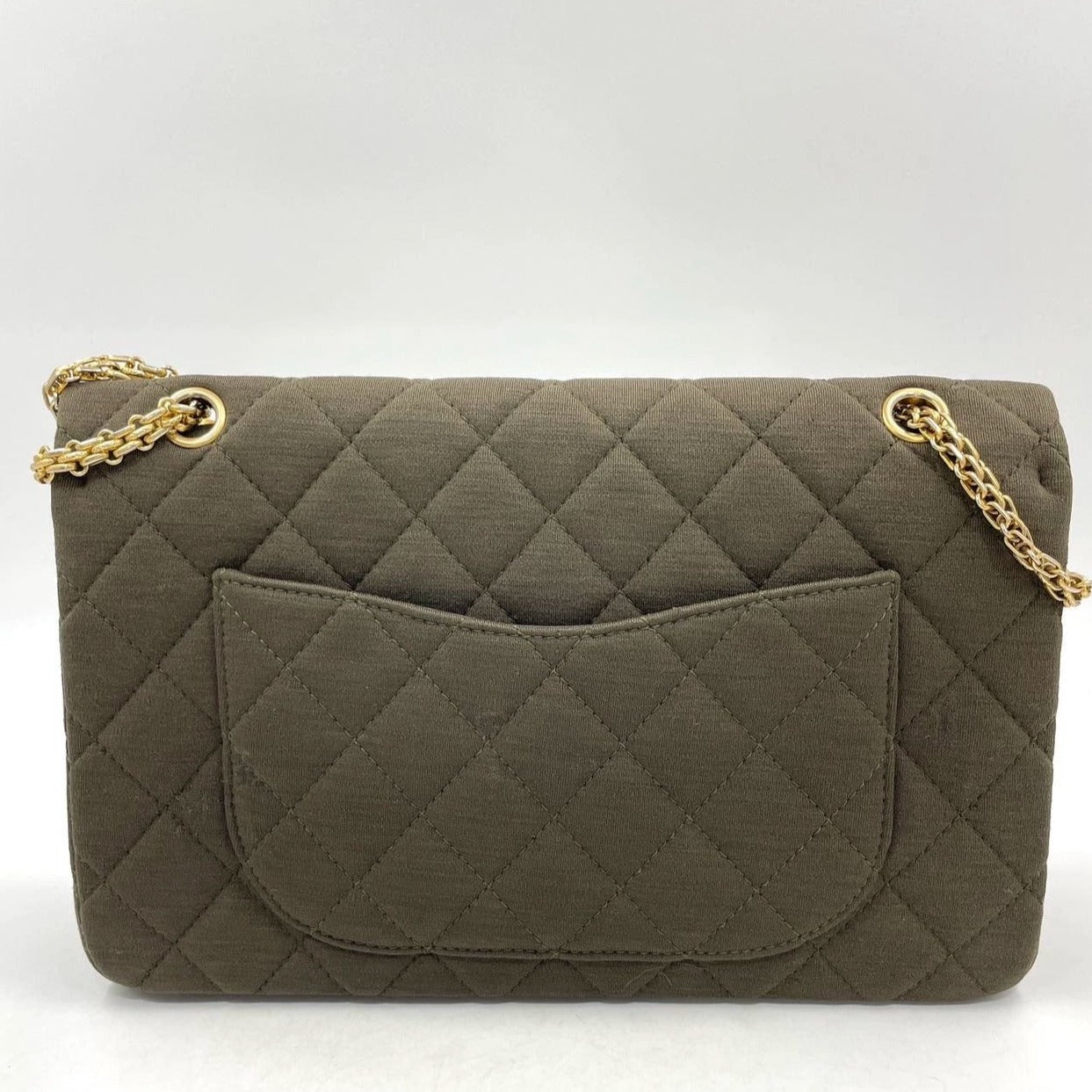 Chanel 2.55 Double Flap Jumbo Khaki Cloth Green Gold Shoulder Bag