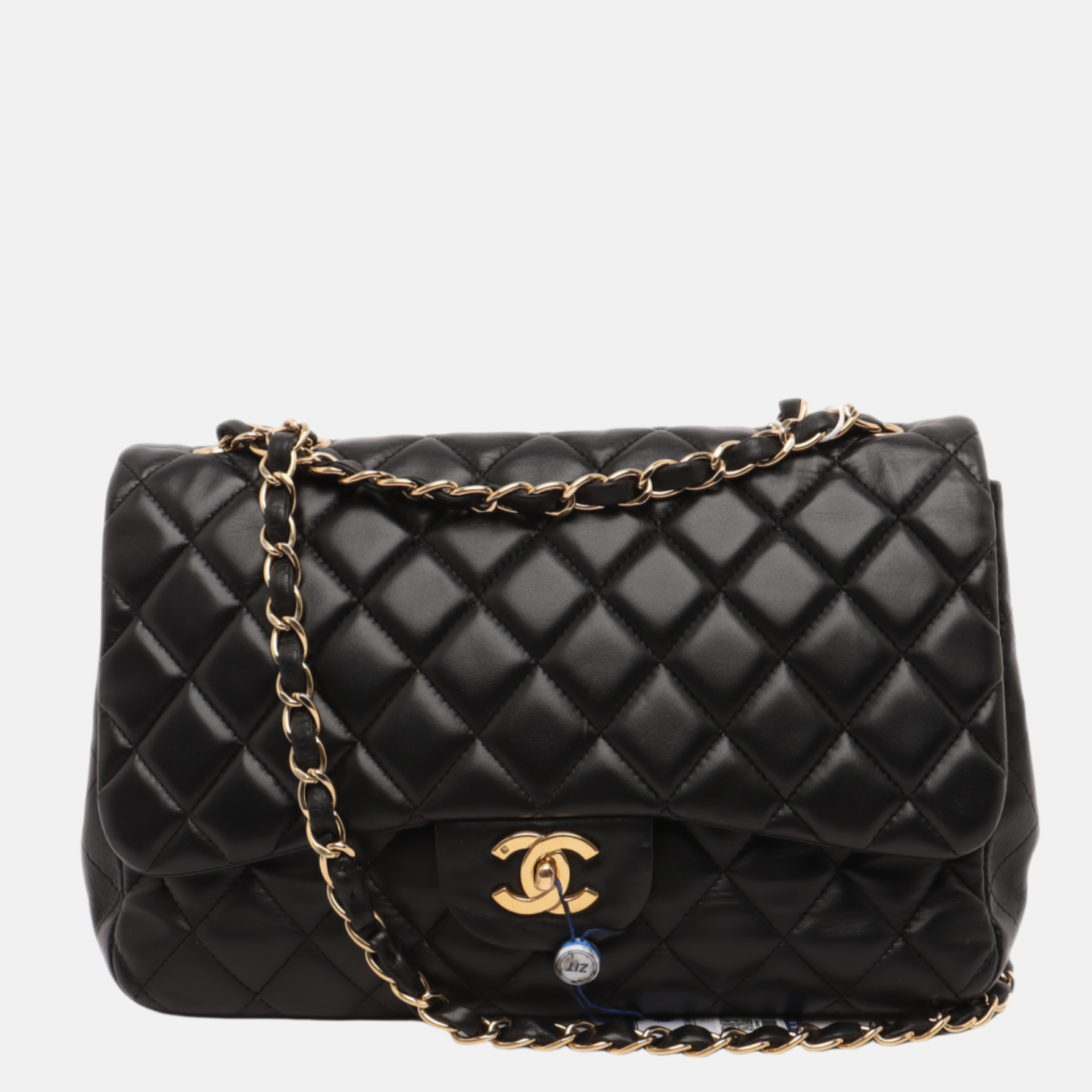 Chanel Classic Flap Jumbo Lambskin Single Flap Black Gold Leather Handbag 4