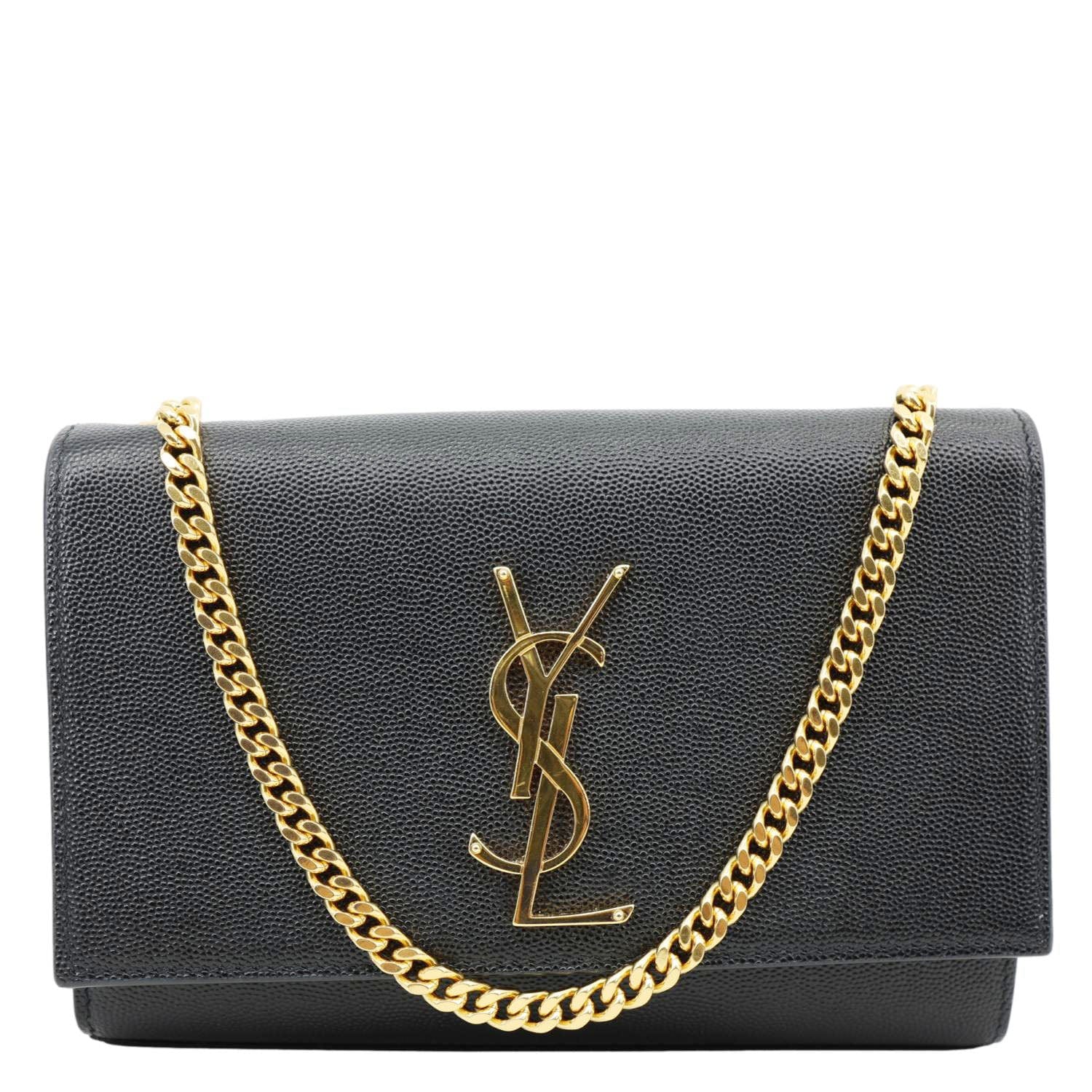 YSL Saint Laurent Yves Kate Grain De Poudre Crossbody Bag Leather Black Small