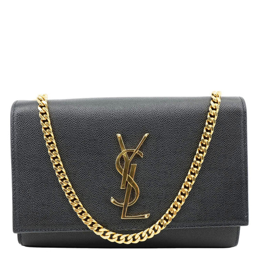 YSL Saint Laurent Yves Kate Grain De Poudre Crossbody Bag Leather Black Small