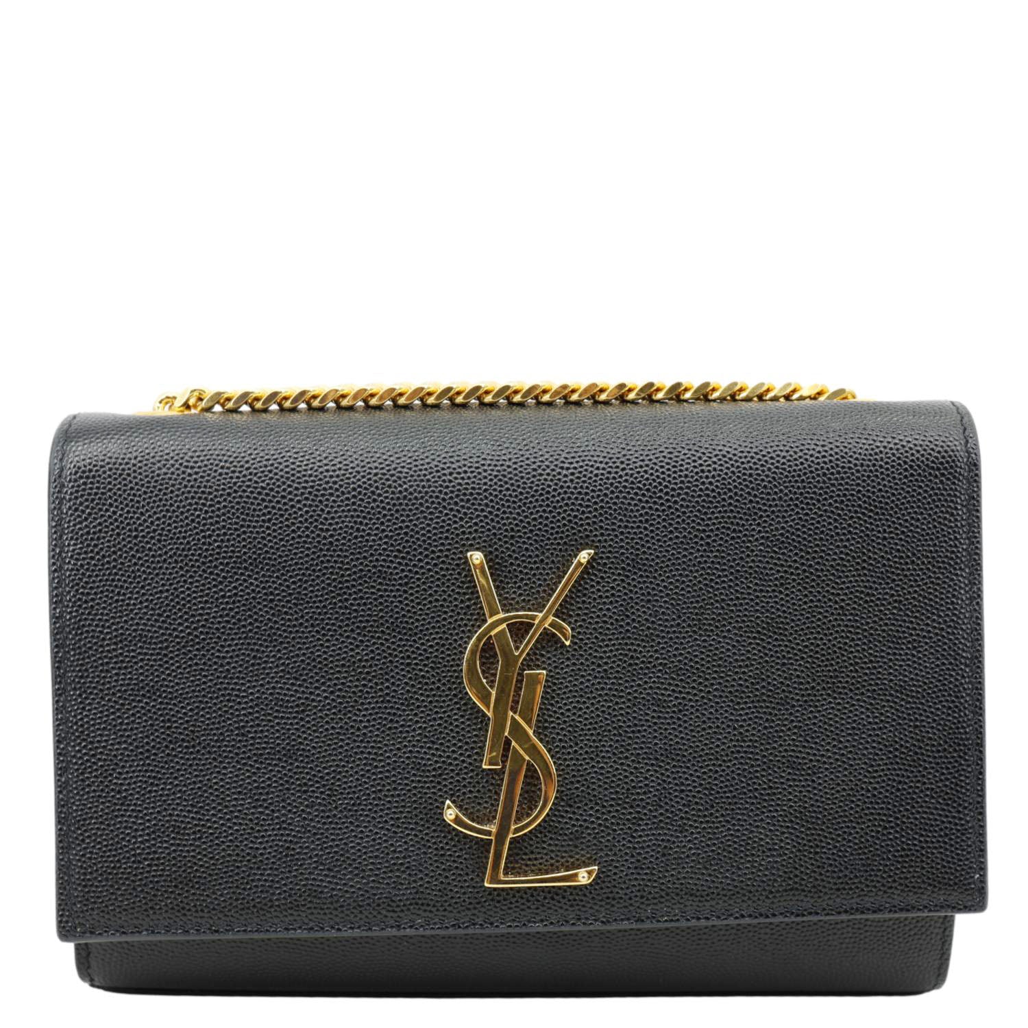 YSL Saint Laurent Yves Kate Grain De Poudre Crossbody Bag Leather Black Small