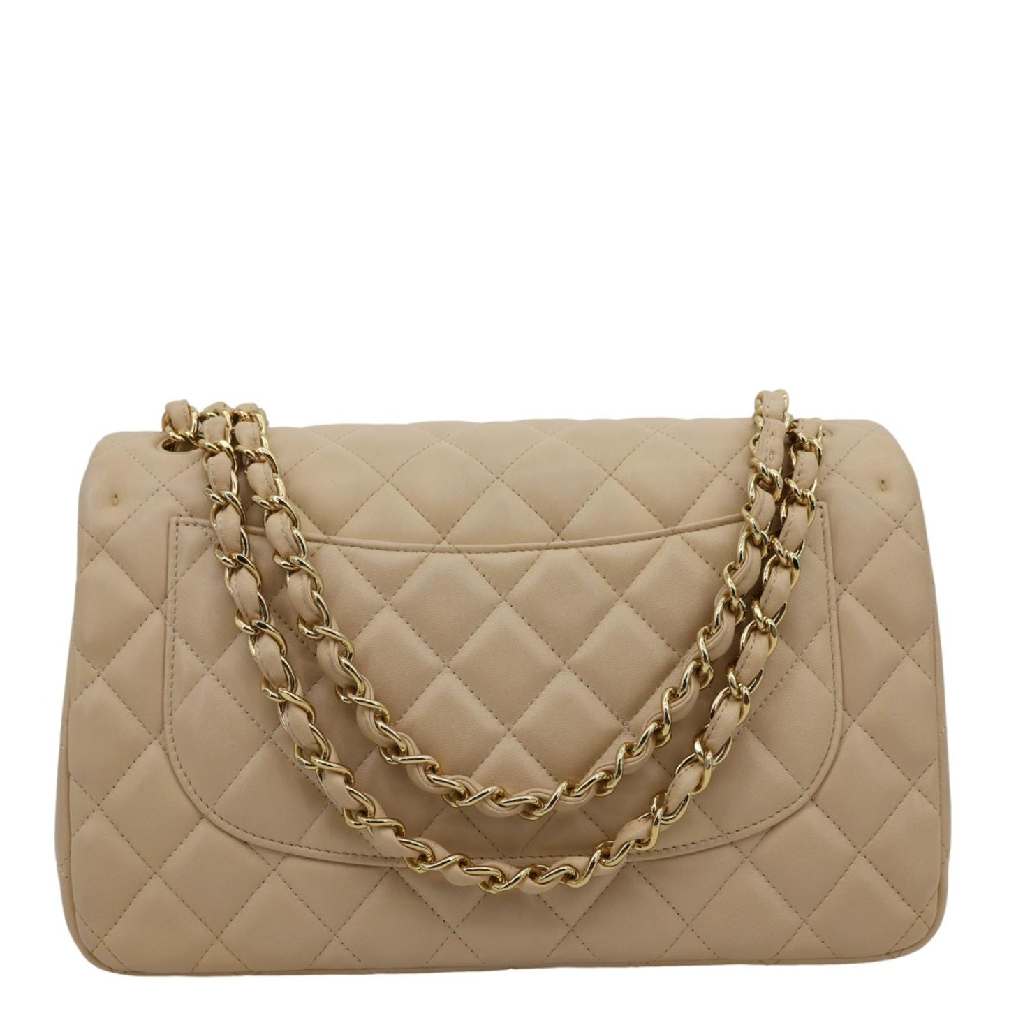 Chanel Jumbo Classic Double Flap Quilted Lambskin Beige Leather Shoulder Bag