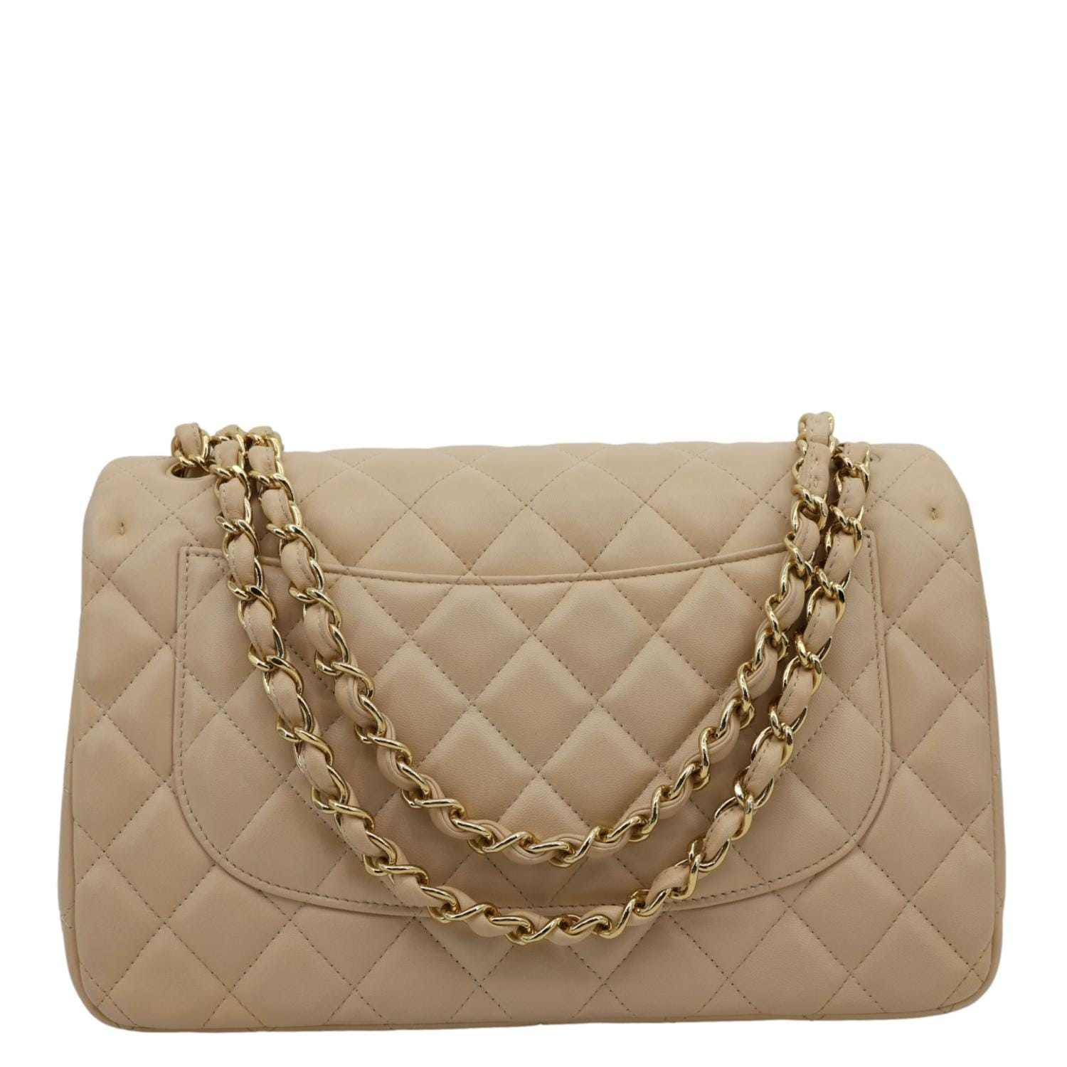 Chanel Jumbo Classic Double Flap Quilted Lambskin Beige Leather Shoulder Bag